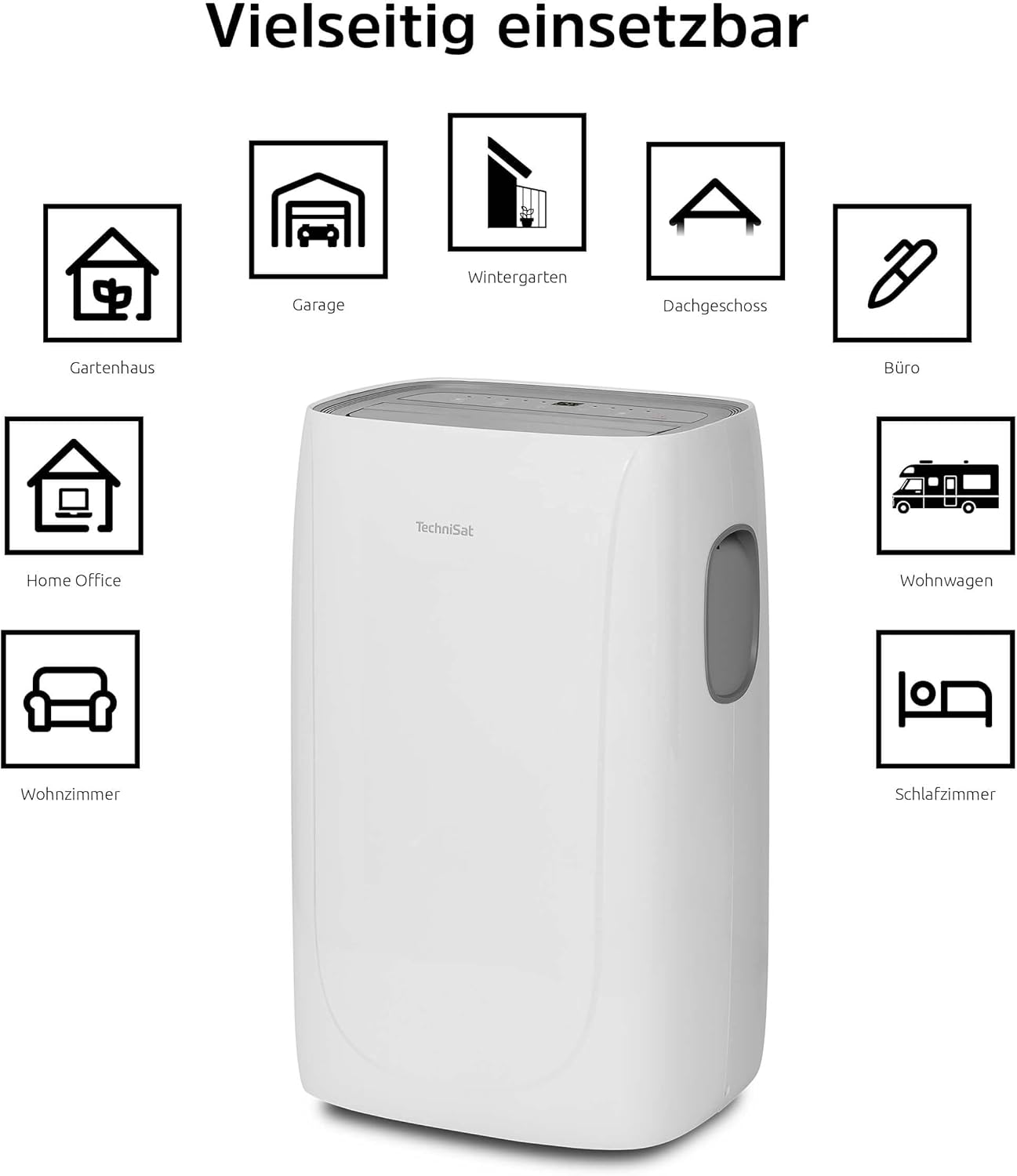 TechniSat TECHNIPOLAR 1 - mobiles Klimagerät mit Abluftschlauch (5 Modis, bis 35qm Raumgröße, 11000 BTU/h Kühlleistung, Luftentfeuchter, Heizung, Ventilator, Timer, Fernbedienung. Fensterkit) weiß