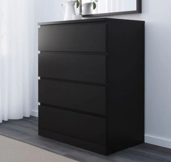 Cassettiera MALM 4 Cassetti, Nero-Marrone, 80x100 cm