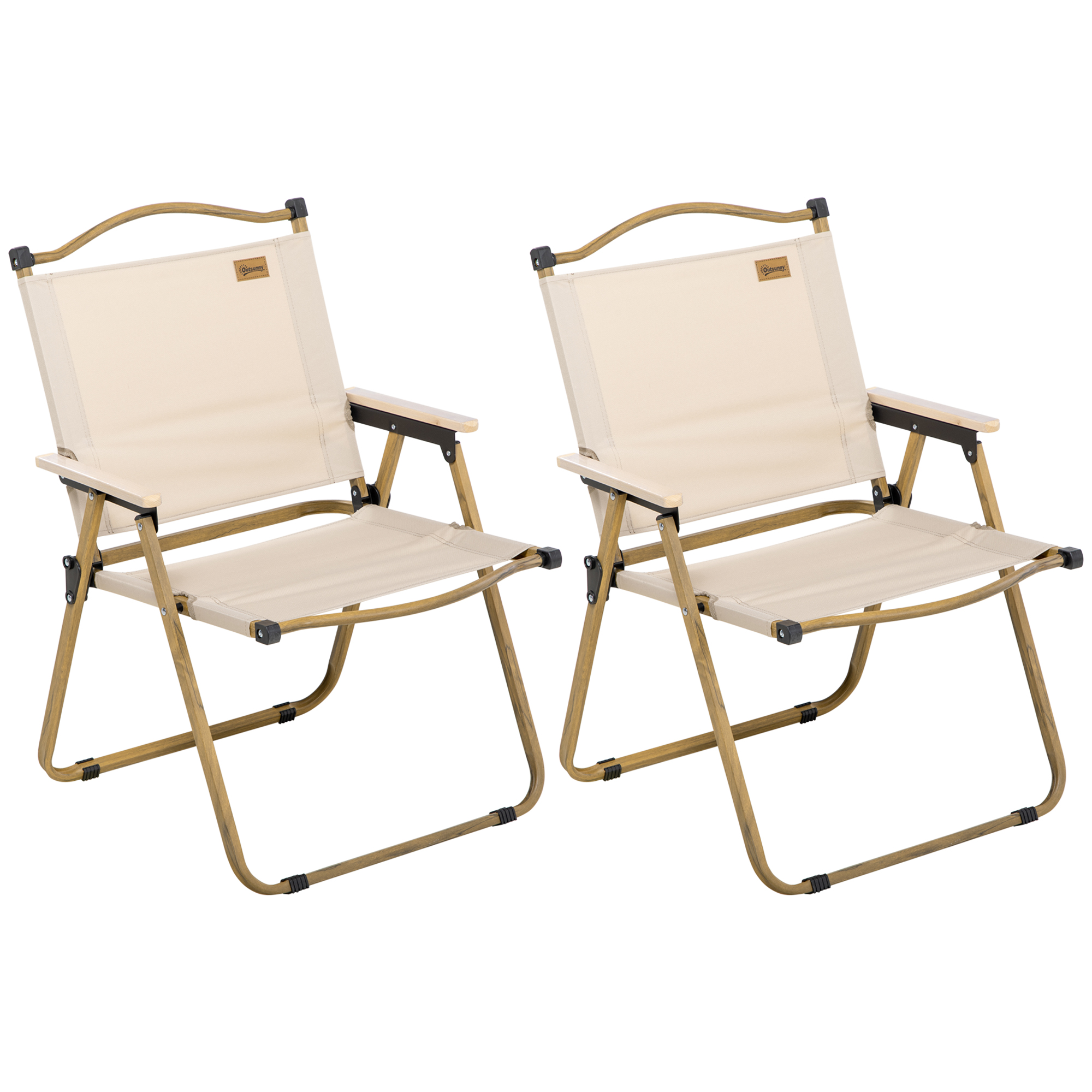 Outsunny Campingstühle, 2 x Strandstuhl, faltbar, Stahl, Holzoptik, Khaki