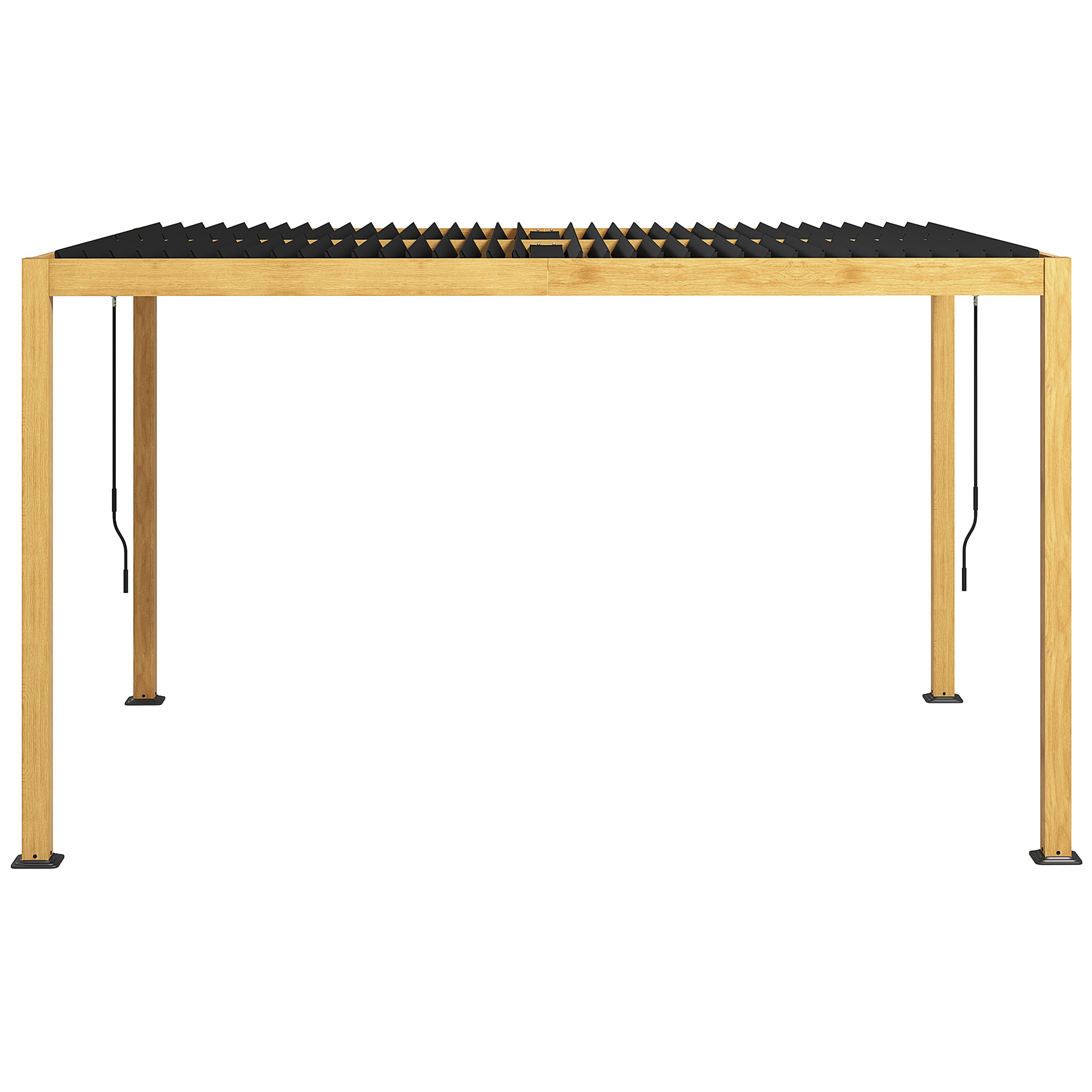 Outsunny Pergola 3 x 4 m bioklimatische Sonnensegel mit verstellbaren Lamellen-Kurbel, zeitgenössisches Design, Aluminium - Schwarz und Naturholz