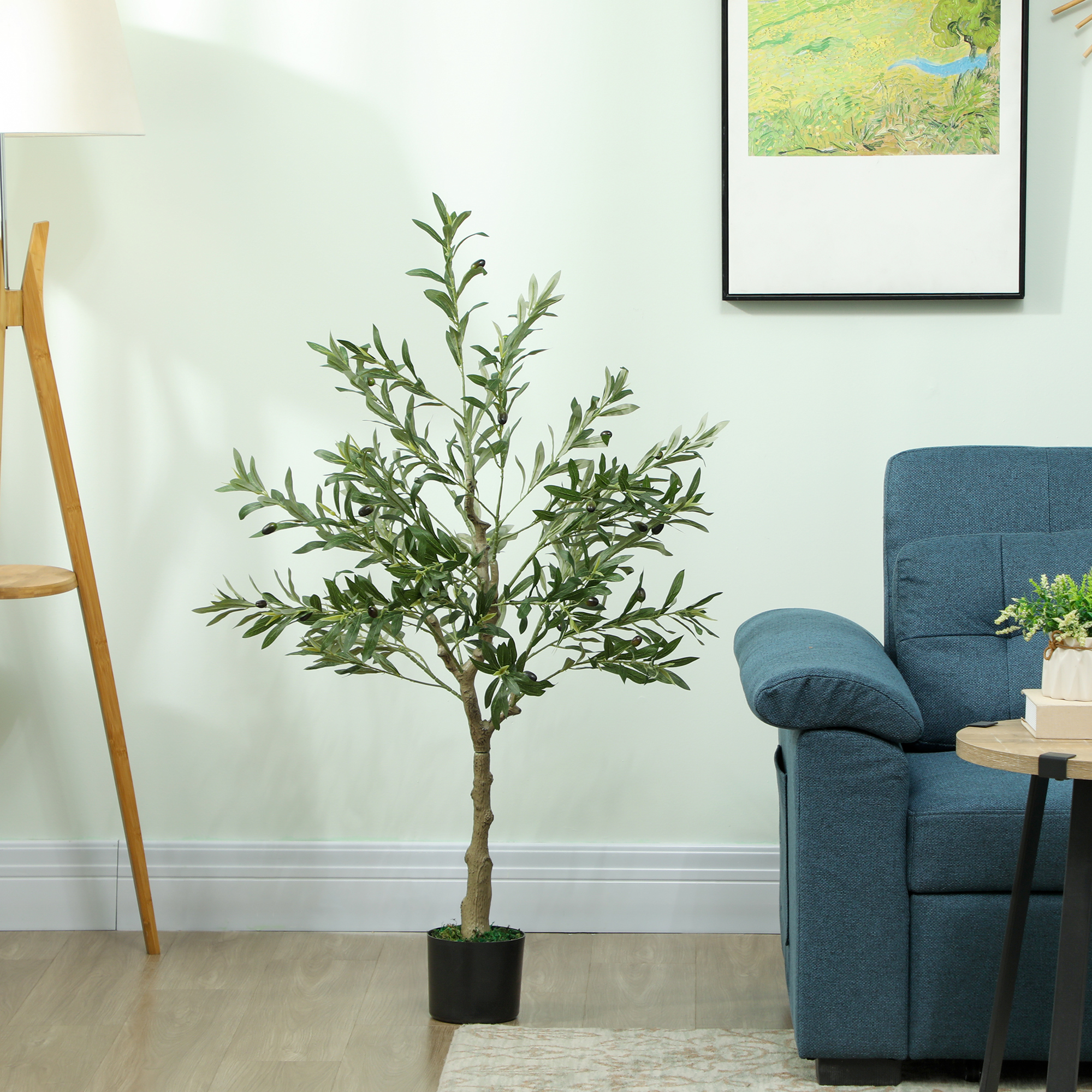 HOMCOM Künstlicher Olivenbaum 120 cm Kunstpflanze Innen, künstliche Pflanze Dekoration für Haus, Büro, Wohnzimmer, Schlafzimmer