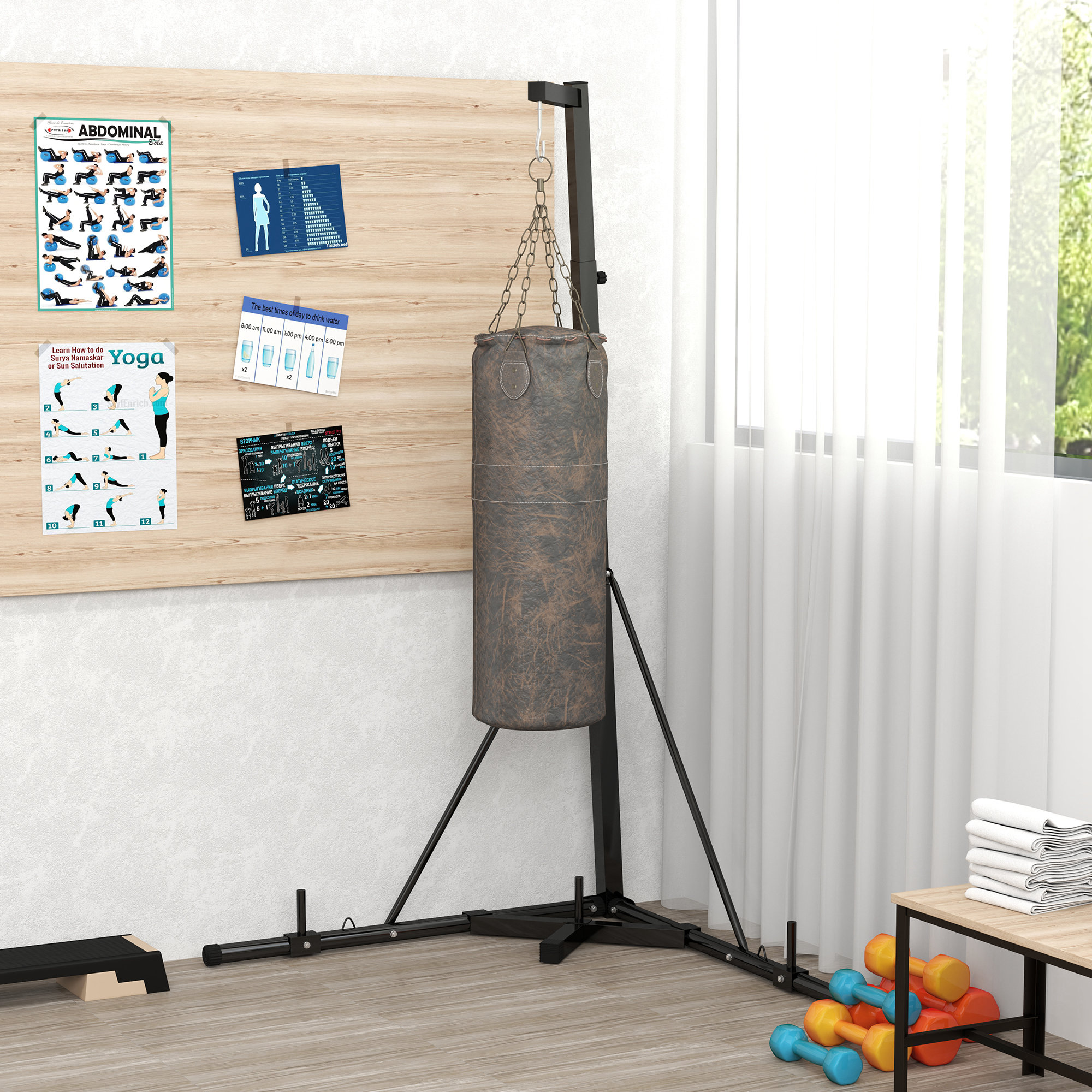 SPORTNOW Boxsackständer, Boxsackhalterung, höhenverstellbar, freistehend, klappbar, Stahl, 170 x 90 x 225 cm, schwarz