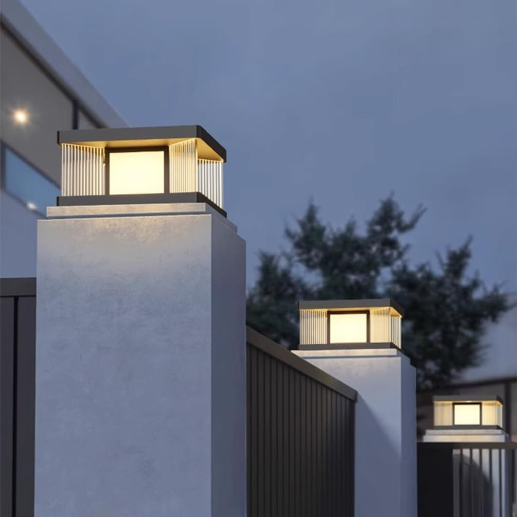 Quadratische Stehlampe mit hoher Helligkeit, solarbetrieben, Aluminiumdruckguss, wasserdicht, für den Außenbereich, 1 Stück, Säulenlaterne für Zaun, Park, Veranda, Landschaftsbeleuchtung.