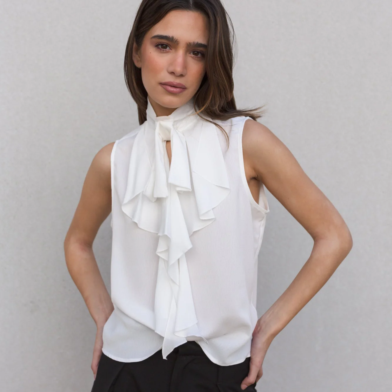 White Sleeveless Ruffled Halter Top | Elegant & Effortless