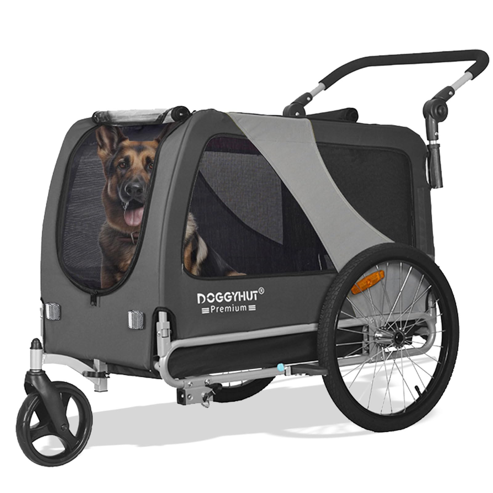 DOGGYHUT Premium XL 2 in 1 Hundefahrradanhänger und Jogger 23 bis 45 kg Hundeanhänger für Fahrrad 80106