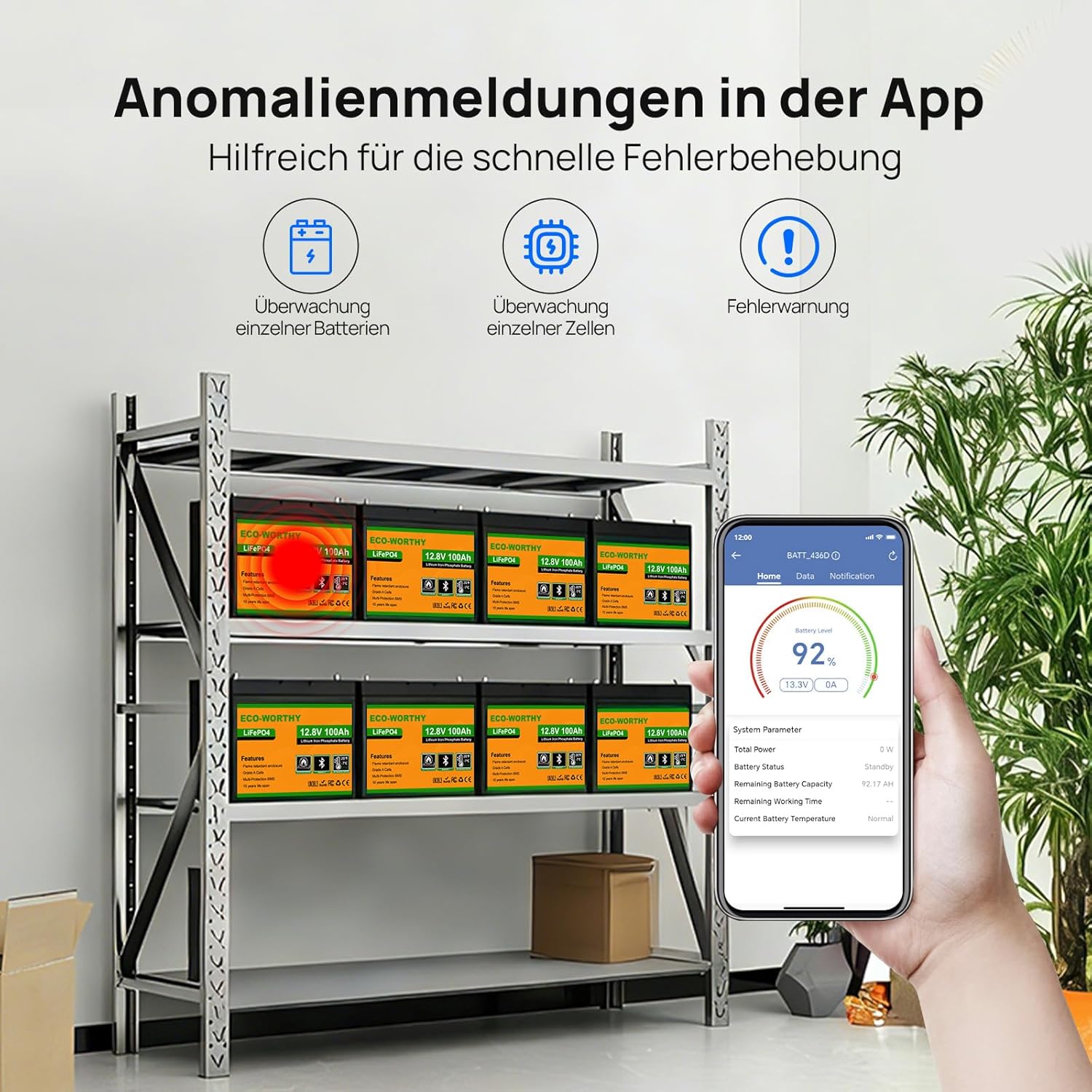 ECO-WORTHY LiFePO4 12V 100Ah Bluetooth mit 100A BMS Low Temperature Schutz und Max. 15000 Zyklens,1280Wh Lithium Batterie 12V 100Ah Autobatterie für Wohnmobil,Wohnwagen,Boot