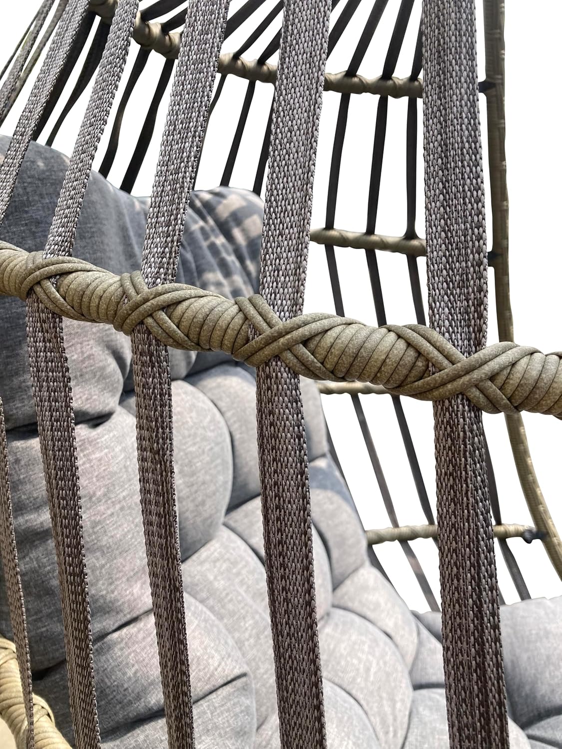 Hängesessel mit Gestell für Wohnzimmer,Garten und Balkon Geräumiger Hängekorb XXXL Größen:126HX84WX64D cm-Keine Raumunterdrückung Gefühl Premium Qualität Nylon/Polyrattan gewebt Inkl.Grau Kissen