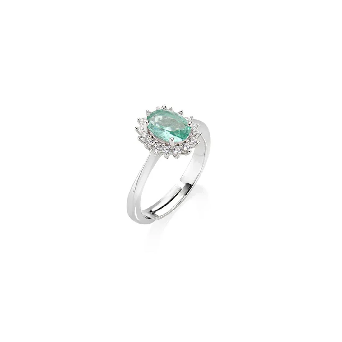 Anello Amen argento mini rosetta zirconi bianchi pietra verde ANLDPBBVA