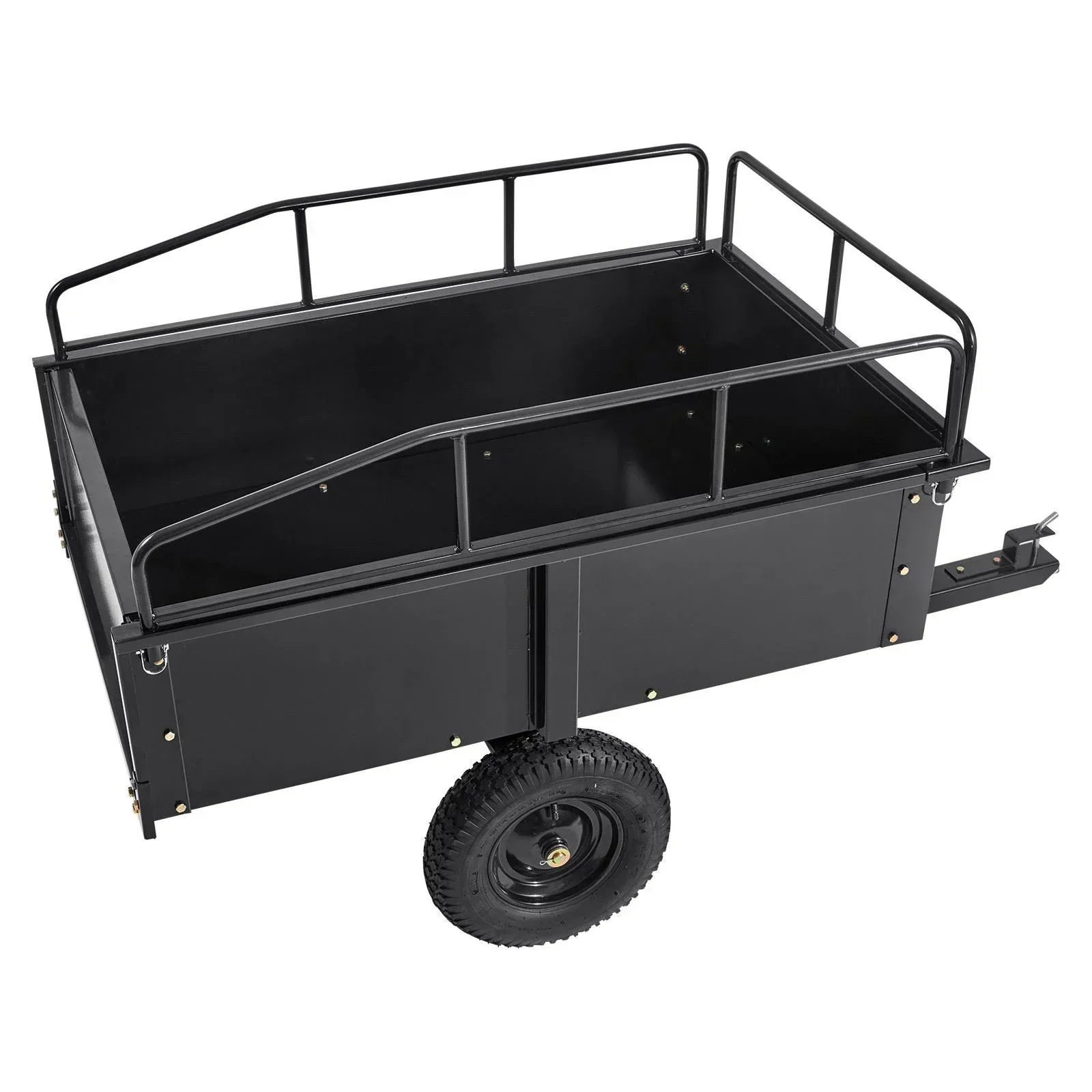 Heavy Duty ATV Trailer Steel Dump Cart, 750-Pound 15 Cubic Feet, Garden Utility Trailer with Removable Sides for Riding L
