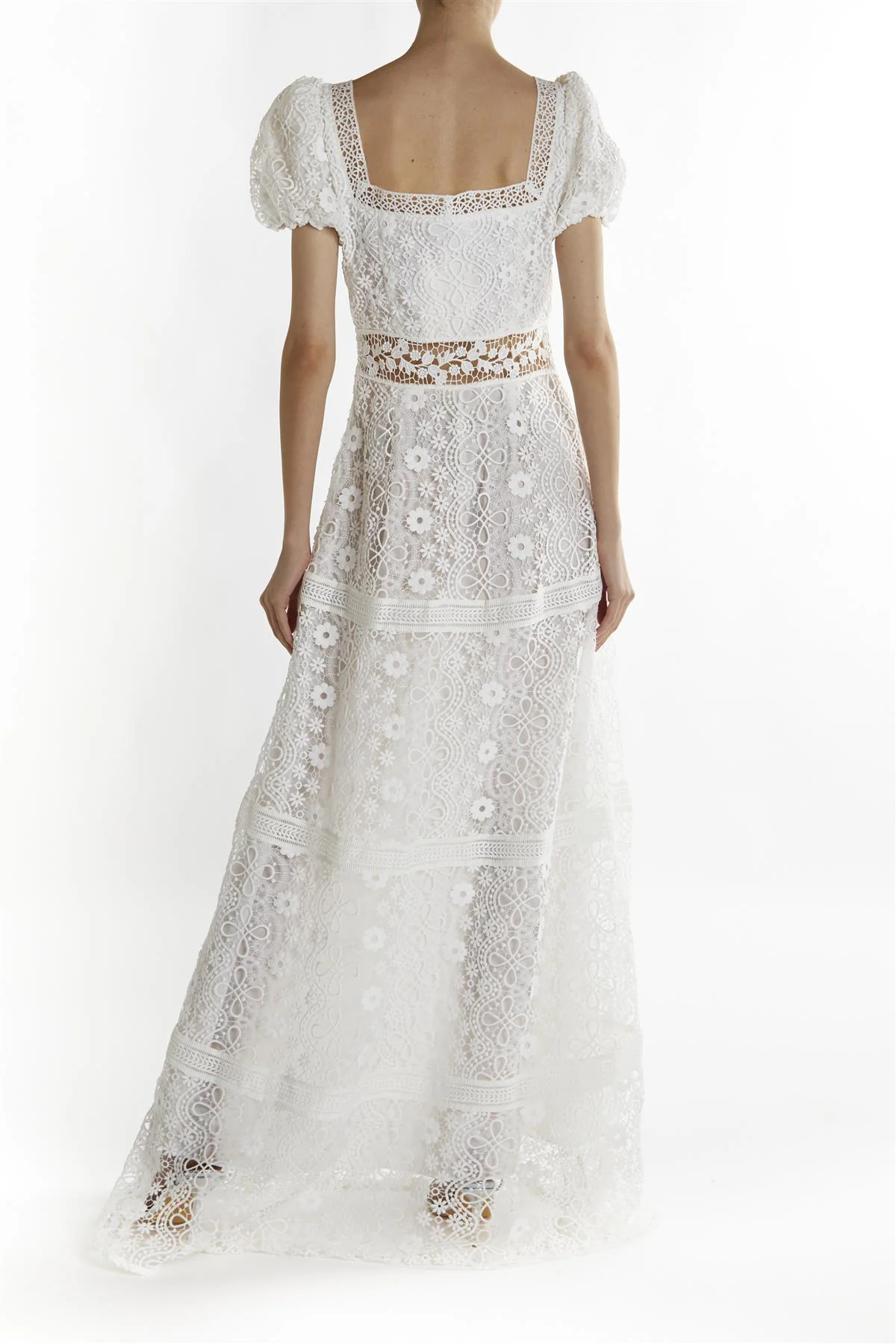 White Lace Square Neck Maxi-Dresses