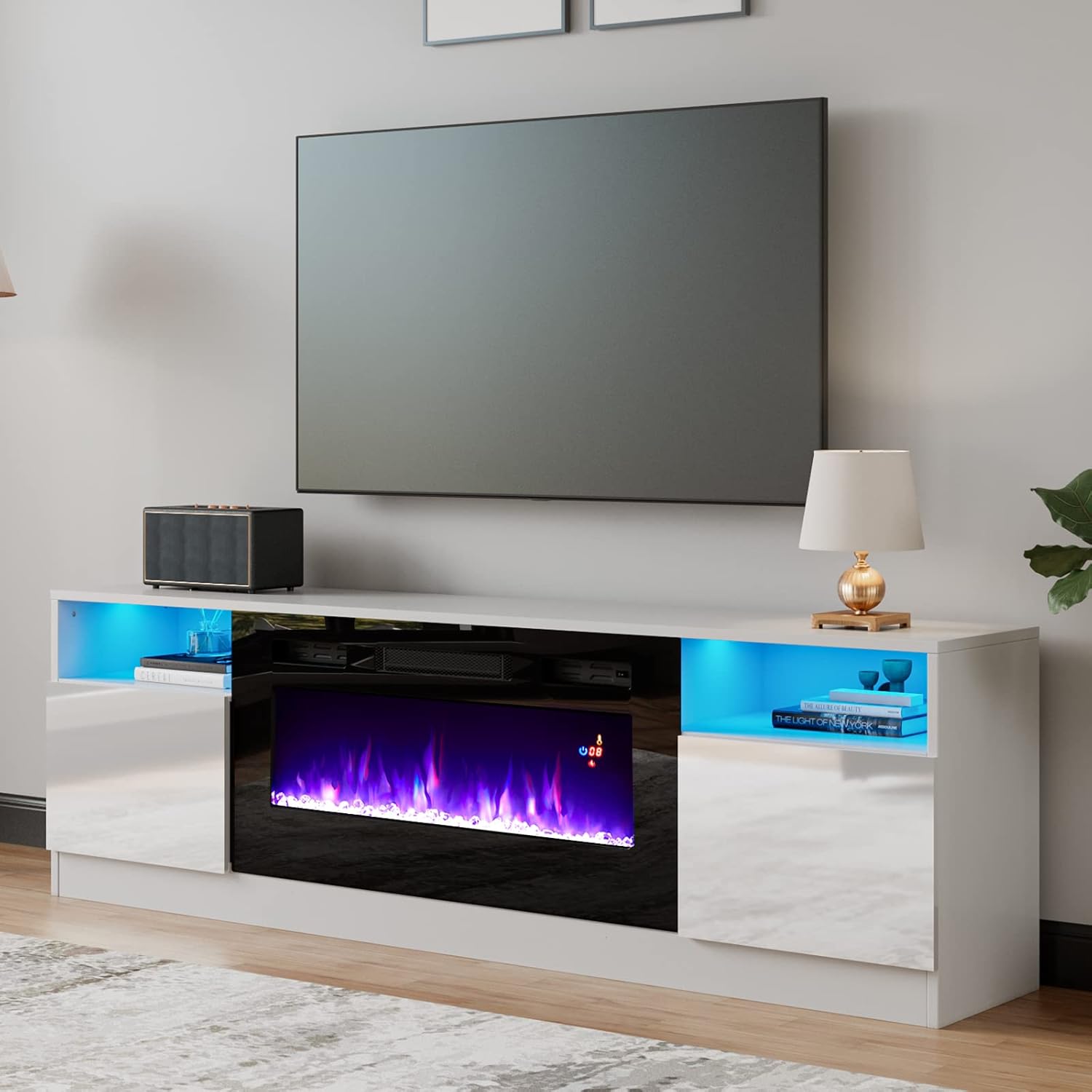 AMERLIFE TV Stand with Fireplace, LED Light Entertainment Center with 36