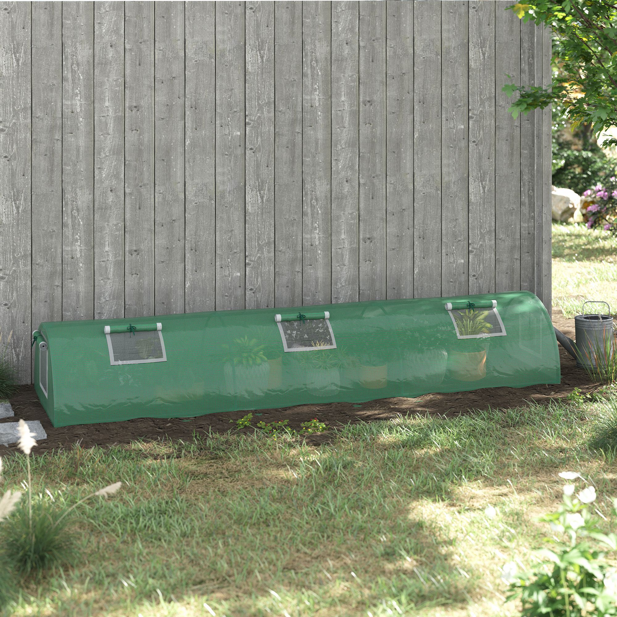 Outsunny Foliengewächshaus, wetterbeständig, UV-beständig, Folientunnel, 300 cm x 80 cm x 45 cm, Grün