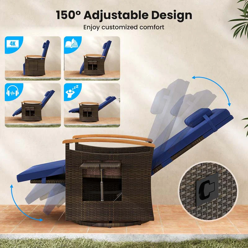 Eletriclife Patio Rattan 360�� Swivel Recliner Chair with Adjustable Backrest and Footrest