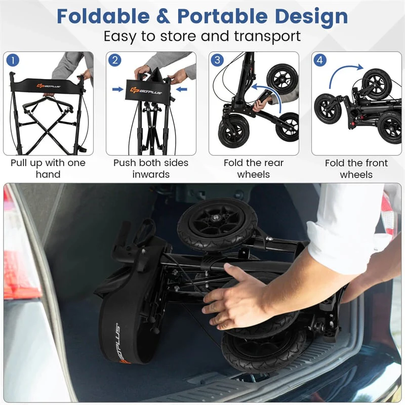 Eletriclife 2-in-1 Folding Rolling Rollator Walker with Seat for Seniors