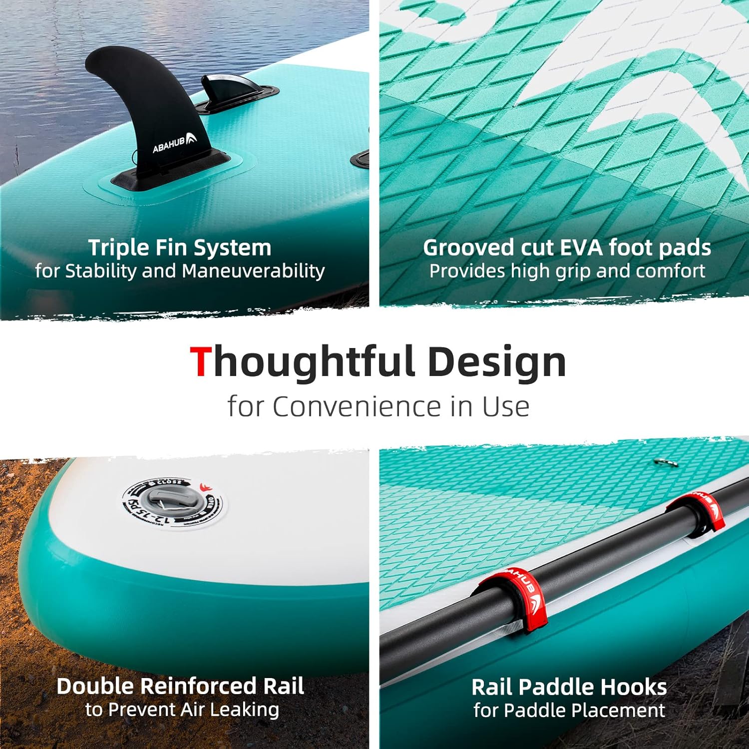 Abahub Tavola SUP Gonfiabile, 320x78x15cm Set Tavola Stand Up Paddle, Blu/Verde/Arancione/Rosso con Pagaia in Alluminio Regolabile, Sedile Kayak, per Kayak, Canoa, Pesca