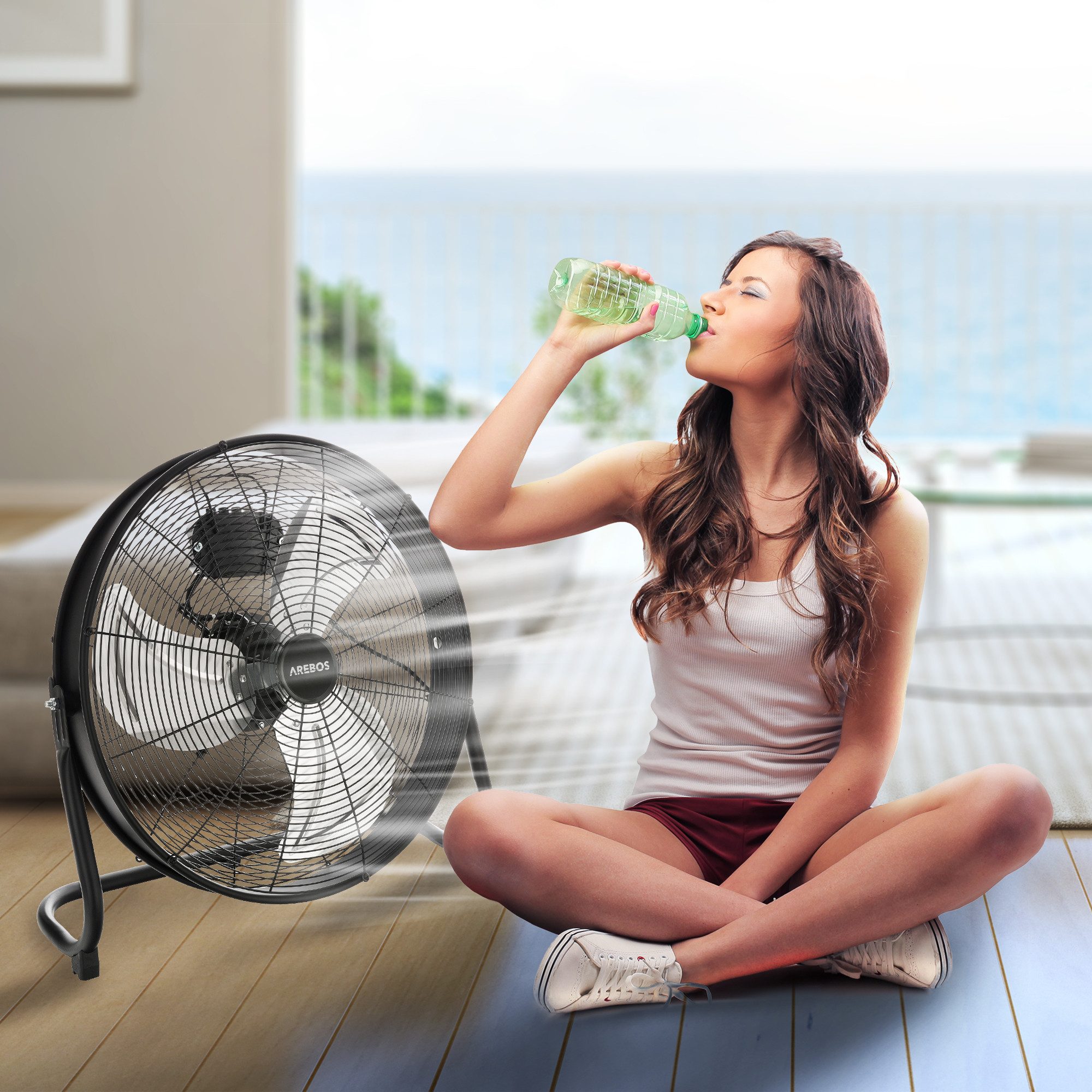 Bodenventilator Ø 50 cm, Windmaschine, Ventilator, 3 Geschwindigkeitsstufen