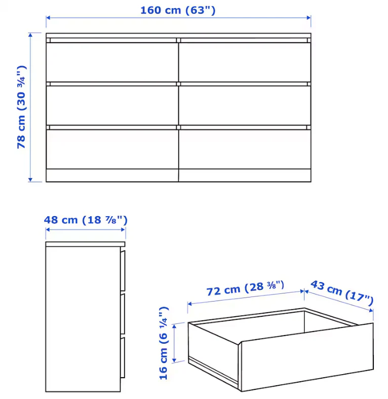 2025 IKEA MALM ladekast met 6 lades ?C Grijs gebe?nd, 160 x 78 cm, modern design