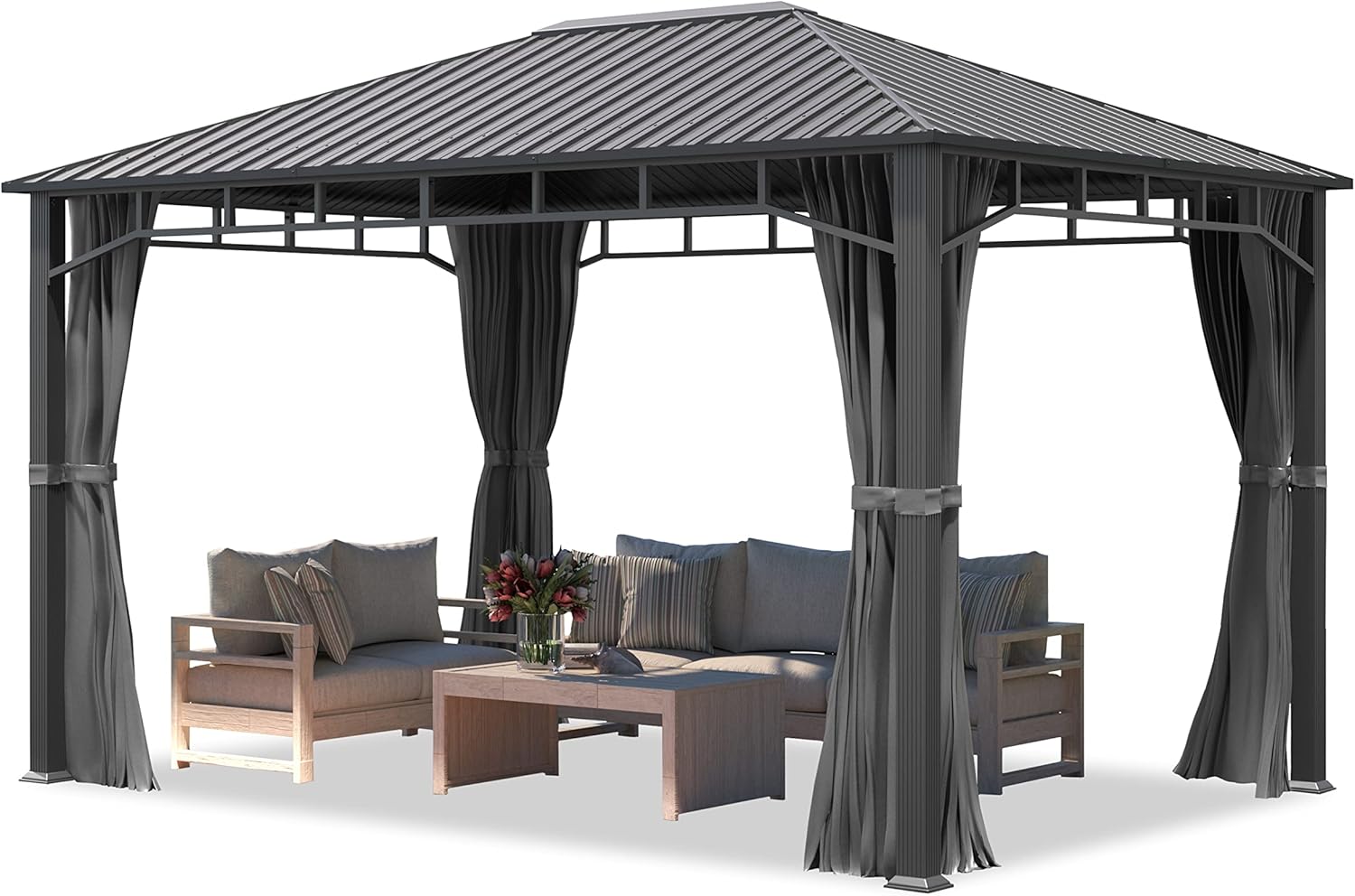 TOOLPORT Gartenpavillon 3x4 m Stahldach Hardtop 4 Seitenteile in Grau, Pfosten 9x9 cm