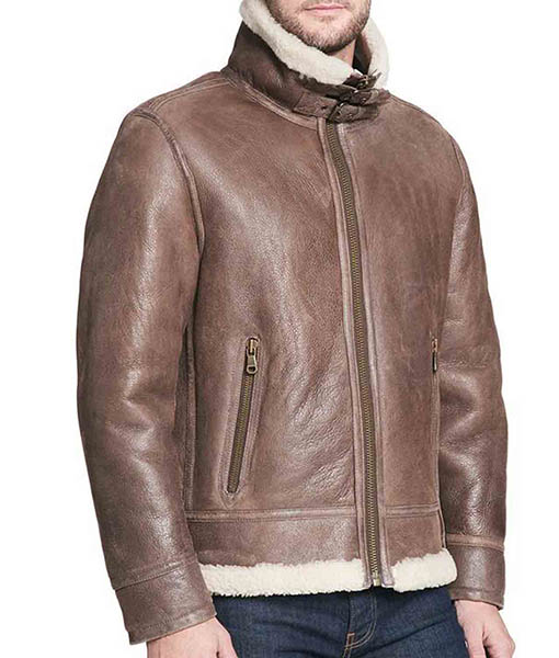 Men’s Shearling Brown Rugged Leather Jacket