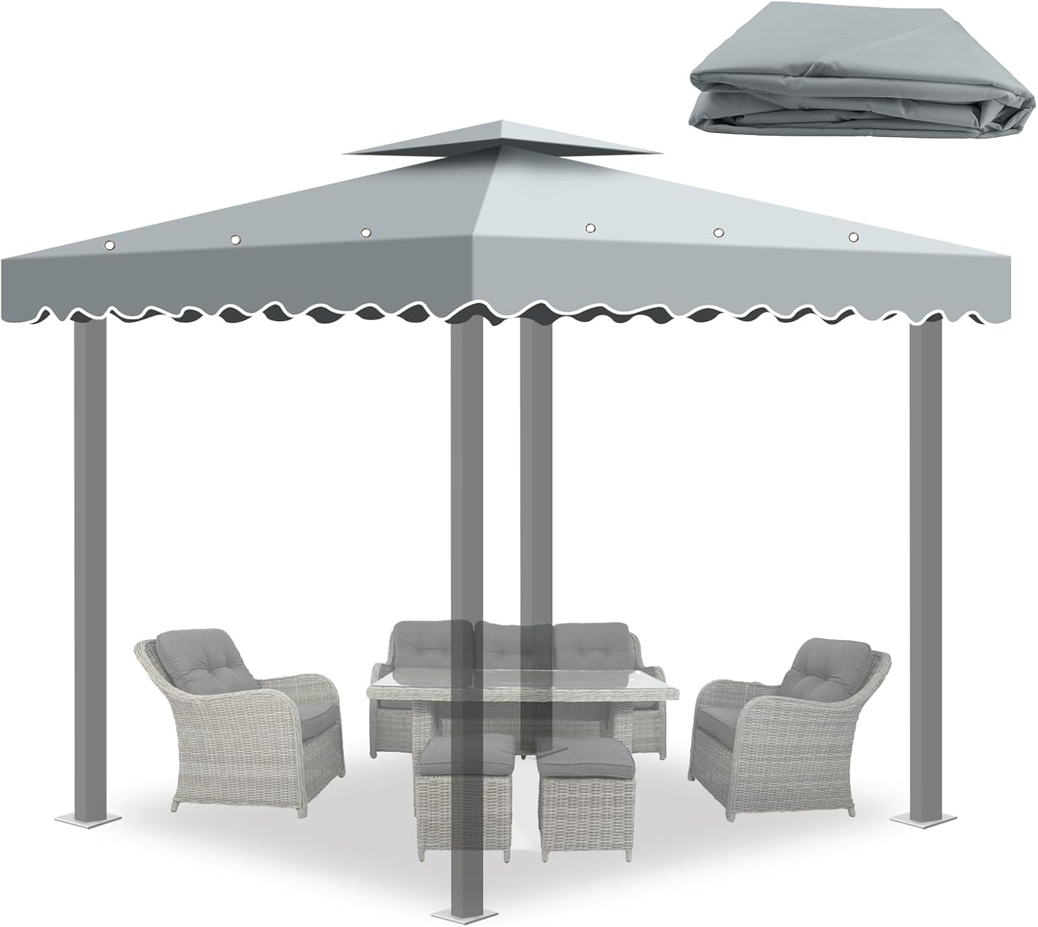 Telo di Ricambio per Gazebo 3x3 m, Copertura Impermeabile e Anti-UV, Tetto Ricambio per Gazebo in Poliestere 300D con Rivestimento PA per Giardino, Terrazza, Esterno