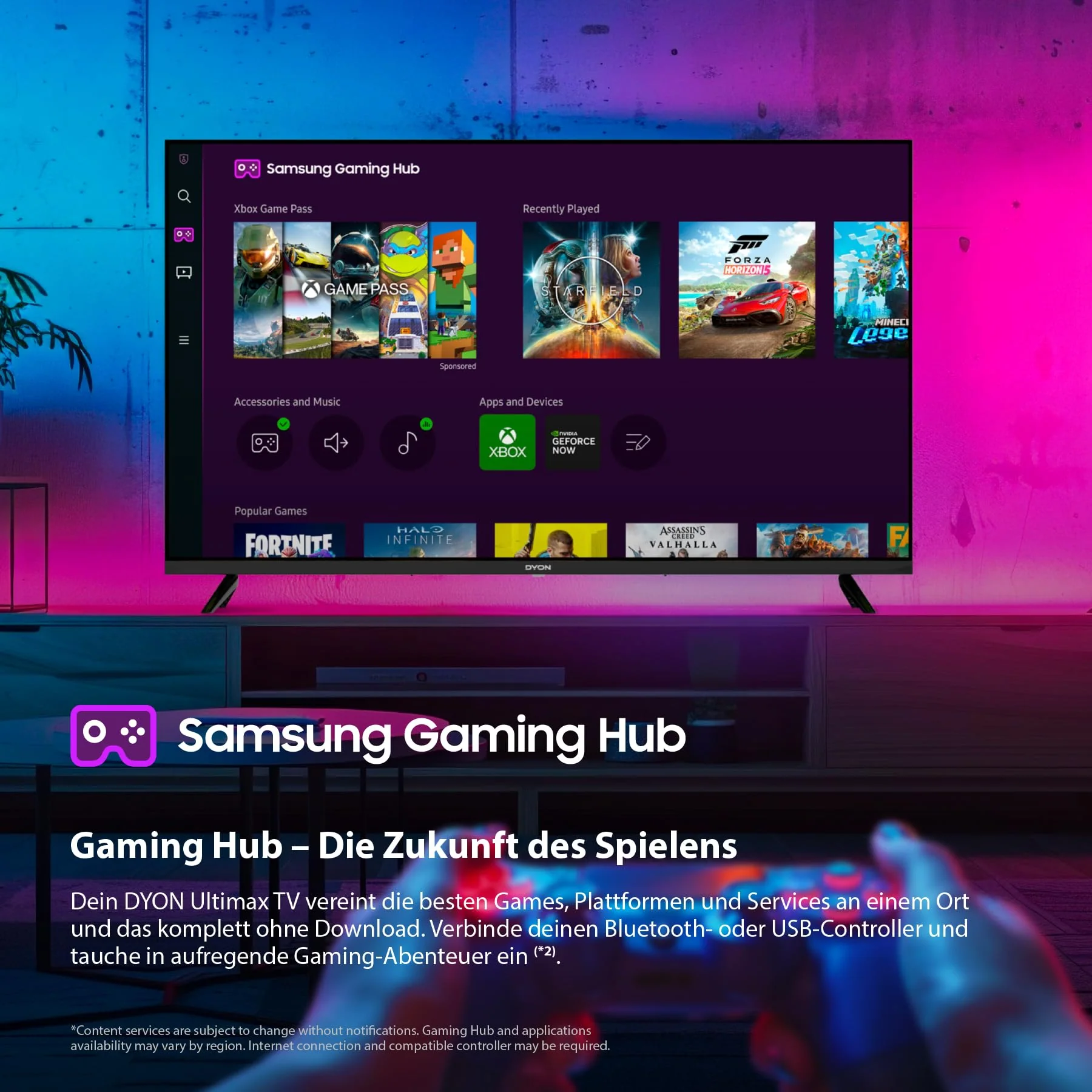 DYON ULTIMAX 40F-TI - 40 Zoll (100 cm) Full-HD Smart TV mit Tizen OS, Triple Tuner (DVB-C/-S2/-T2), Smart & Gaming Hub, Prime Video, Netflix, Disney+ [2025]
