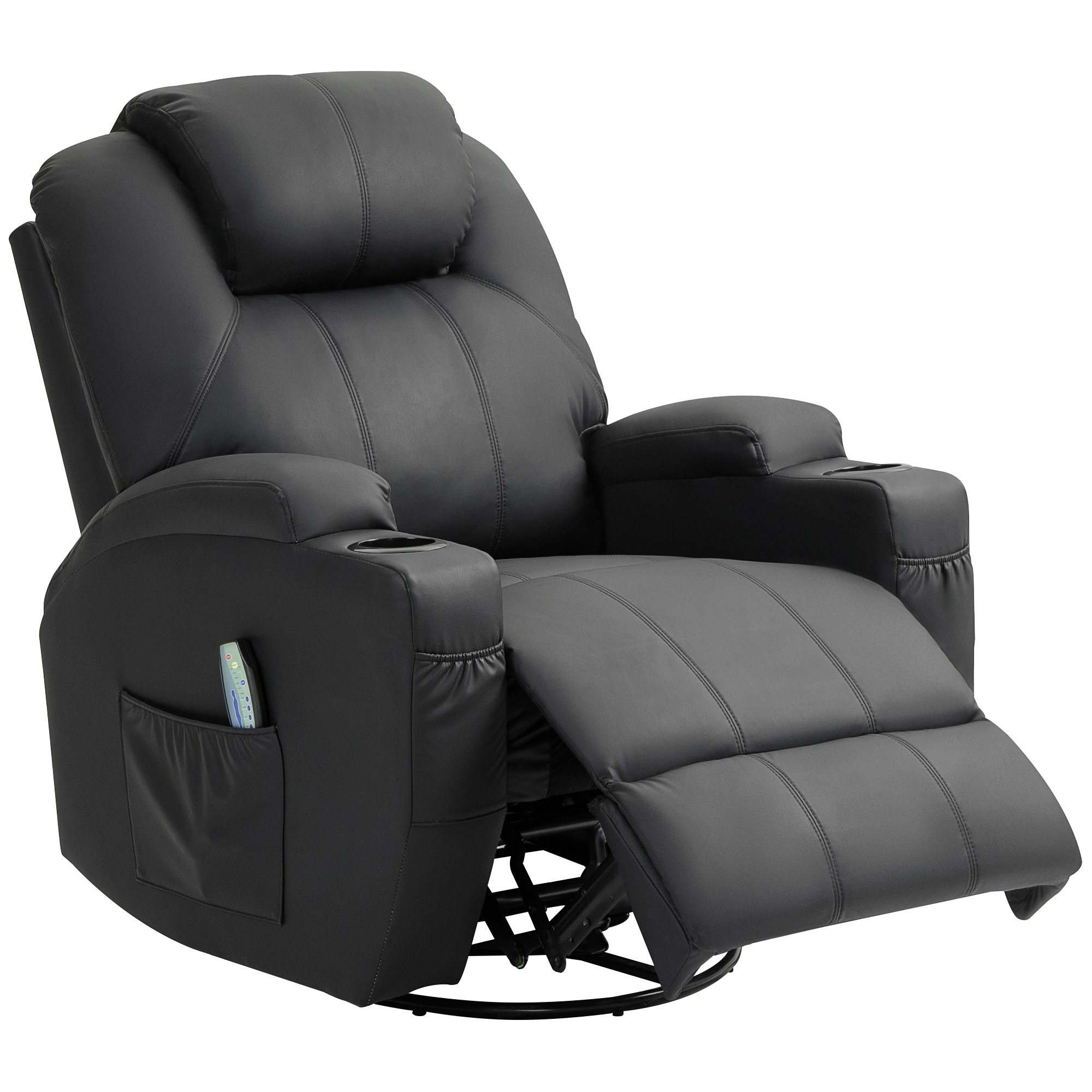 Relaxfauteuil met Massagefunctie, Kantelbare Leuning, Draaibaar, tot 150 kg, Kunstleer, Zwart