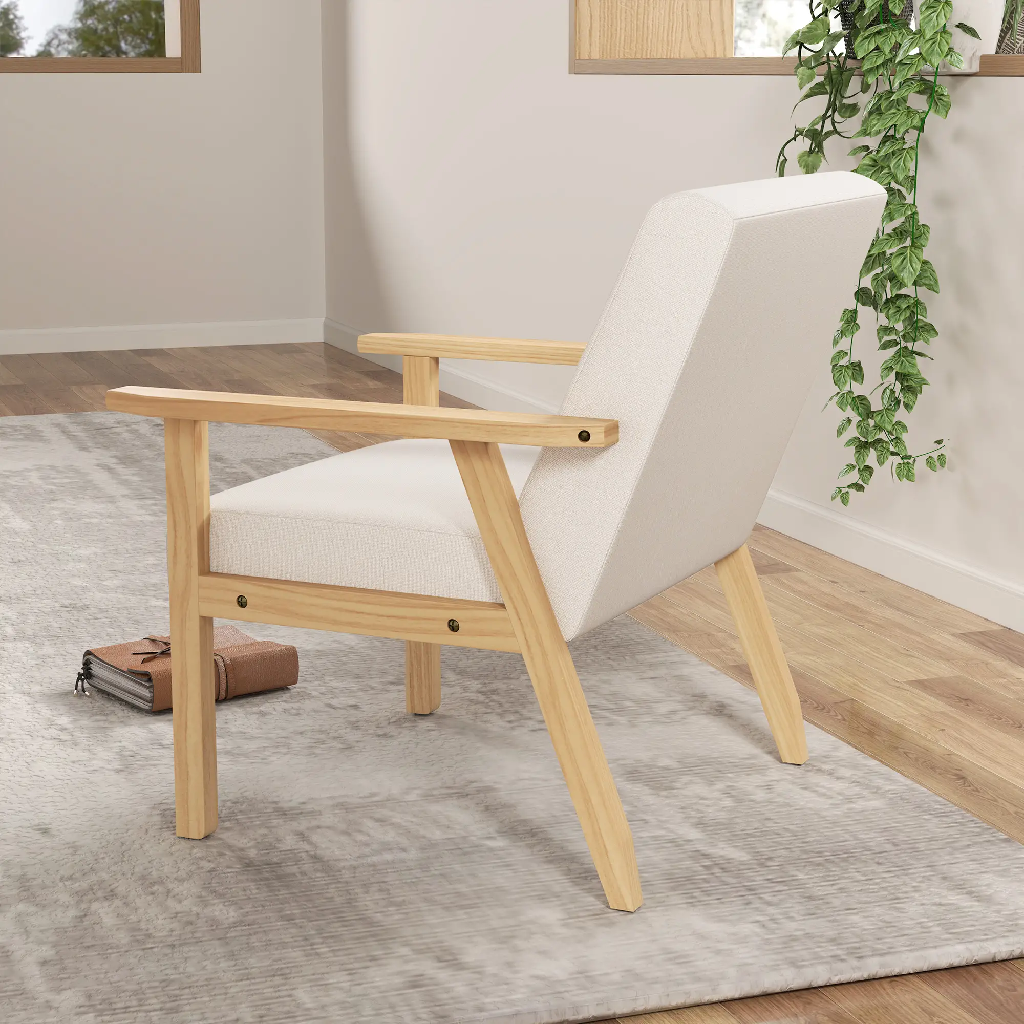 HOMCOM Polsterstuhl Akzentsessel skandinavisches Design breite Sitzfläche cremeweiß