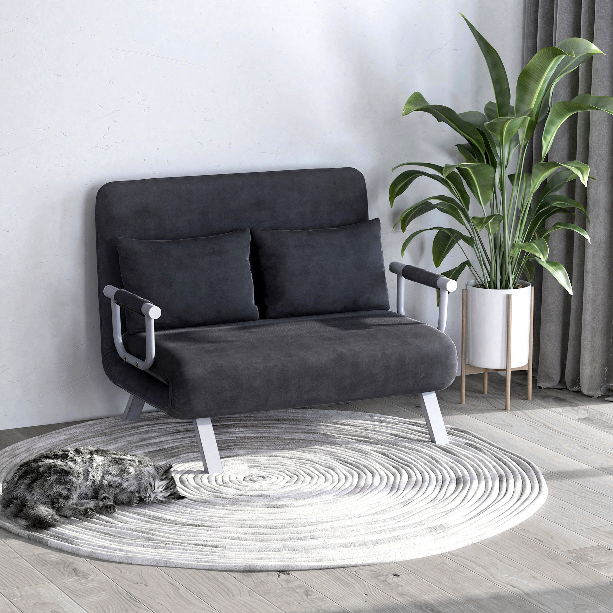 tweezits bedbank met armleuningen, 3-in-1 slaapbank, logeerbed, opvouwbare matras, opklapbed, chaise longue, multifunctioneel, imitatie-su��de grijs 105 x 80 x 78 cm