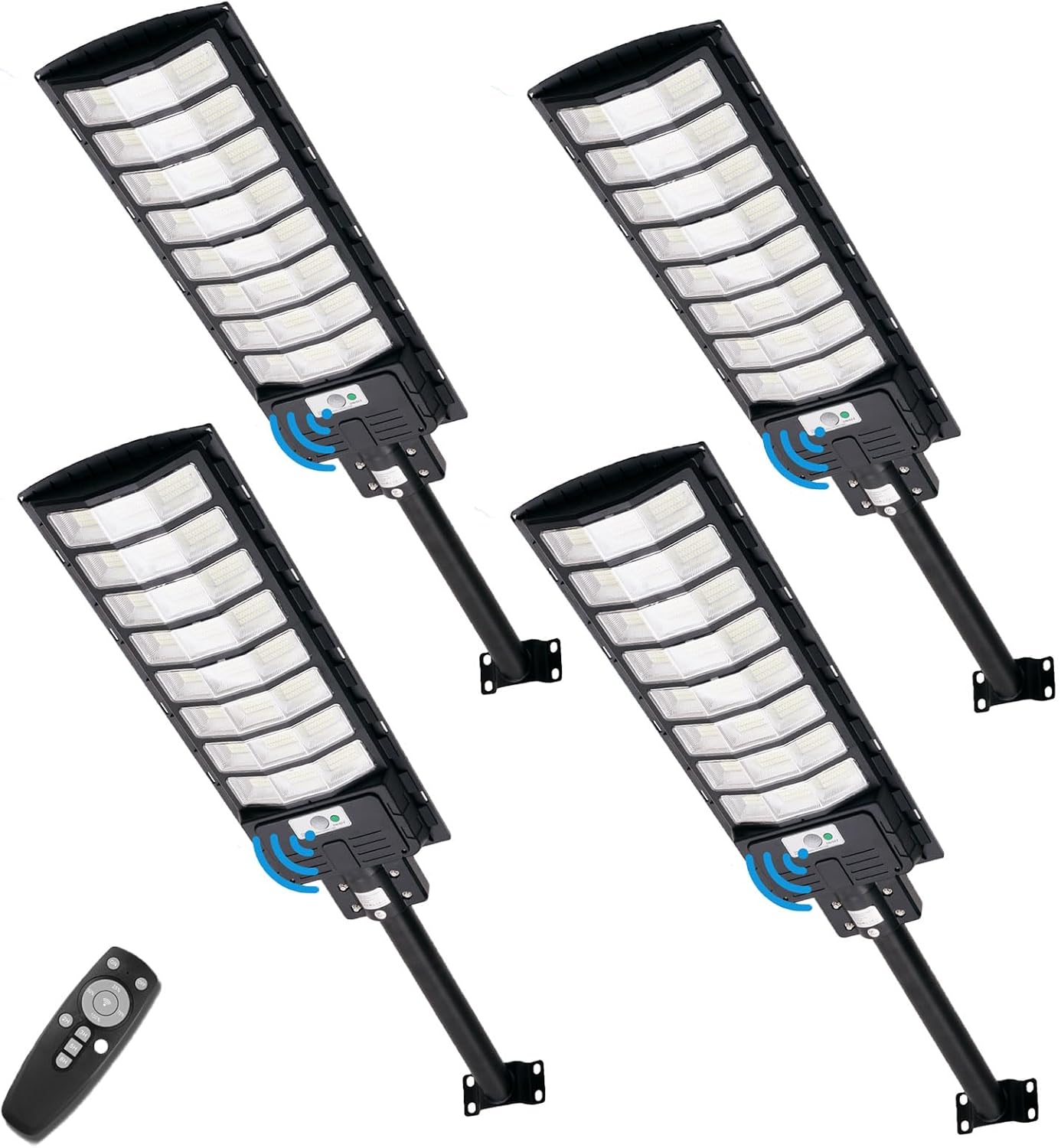 Sararoom 800W Solar Straßenlaterne, 720 LED Strassenlaterne Außenleuchte, Solarlampen Außen mit Bewegungsmelder - 4er 6500K IP65 Wasserdicht Solarstrahler Sicherheitsleuchte für Garten Garage Hof Wege