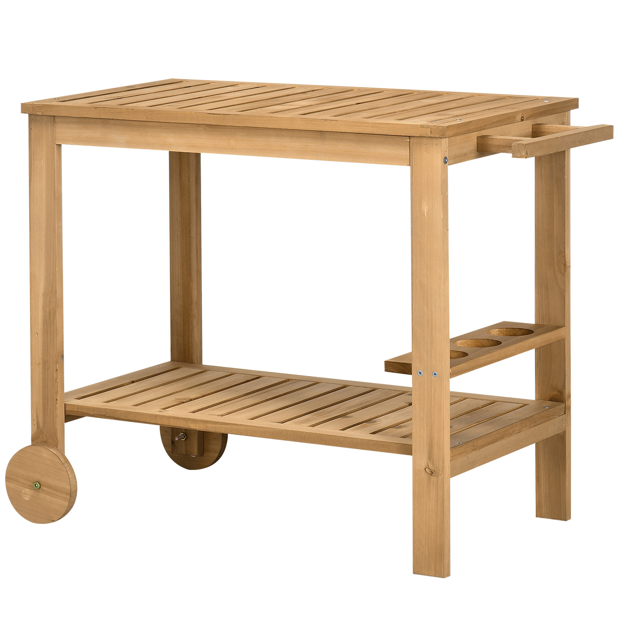 Outsunny Gartenwagen für Plancha-Grill aus Holz mit Handgriff, 2 Tabletts und Flaschenhalter 95 x 47 x 74 cm