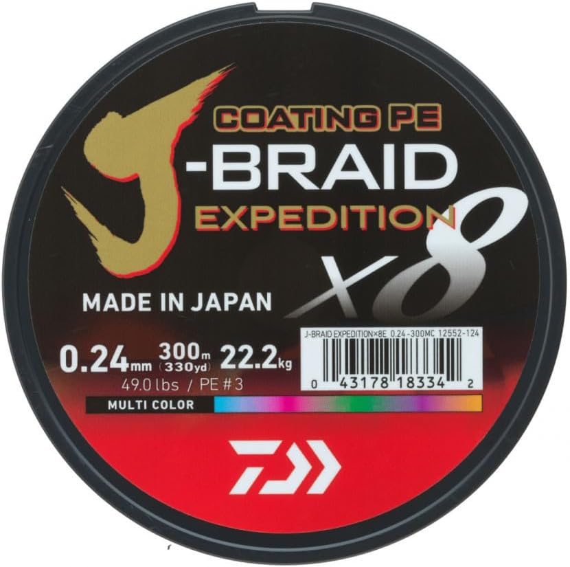 DAIWA J-Braid Expedition X8E, 0,28mm, 26,4kg/58,3lbs, 3000m, Multi-Color/Mehrfarbig, Geflochtene Angelschnur, 12552-328