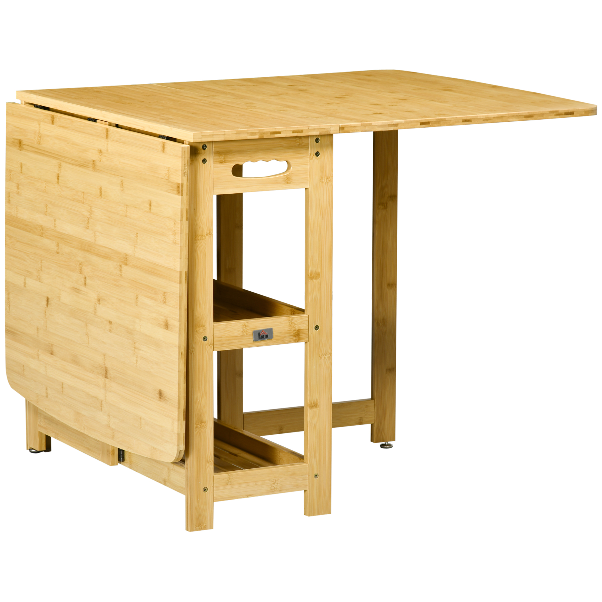 HOMCOM Klapptisch, Esstisch, zwei klappbare Seiten, zwei Ablagen, verstellbare Füße, Bambus, 149,5 x 80 x 73,5cm