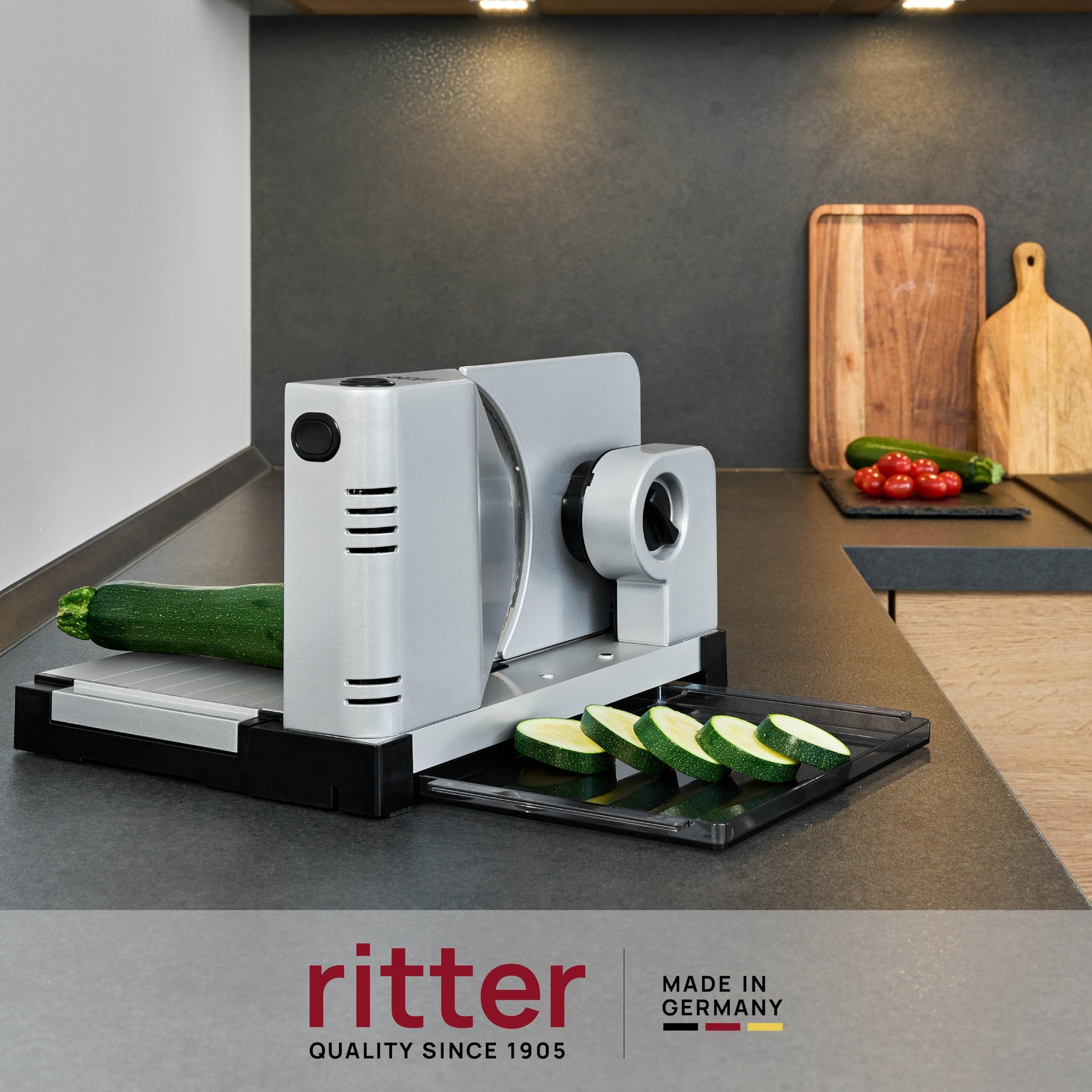 Ritter Allesschneider Icaro 7 elektrischer Allesschneider mit ECO Motor made in Germany Silbermetallic