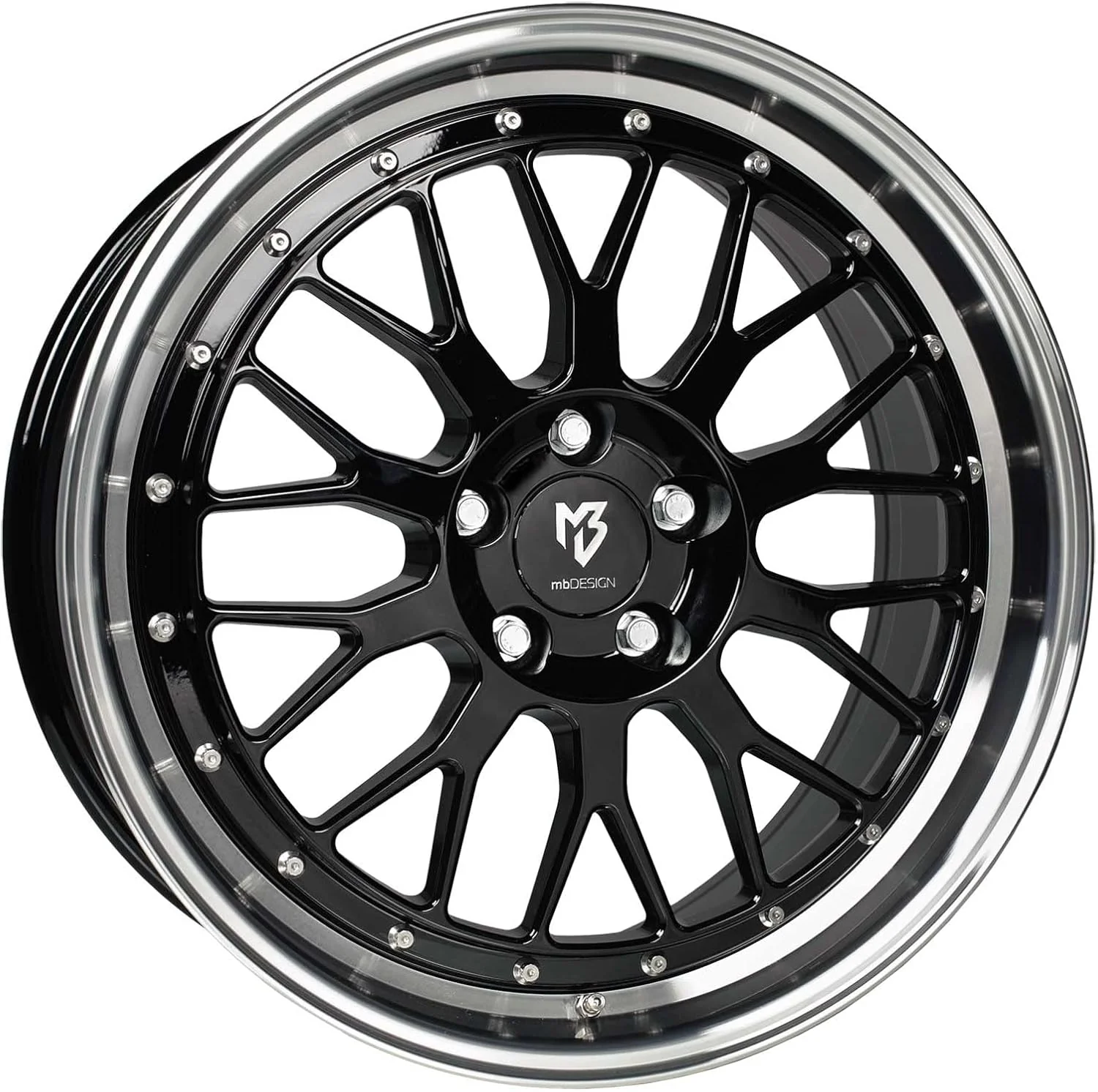 MB Design Felgen, Schwarz/Silber, Felge mb LV1 8, 5x19 5x112 ET45 75.0 5R Glanzschwarz poliert
