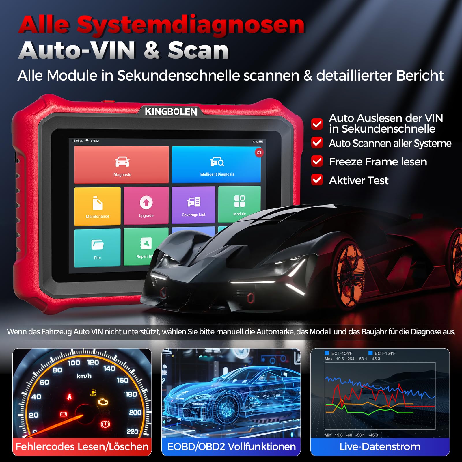 OBD2 Diagnosegerät K8 PRO Bluetooth mit Bi-Direktionaler Steuerung, ECU-Kodierung und 42 Reset-Diensten, Alles-System-Diagnose für V.A.G, FCA, CAN FD