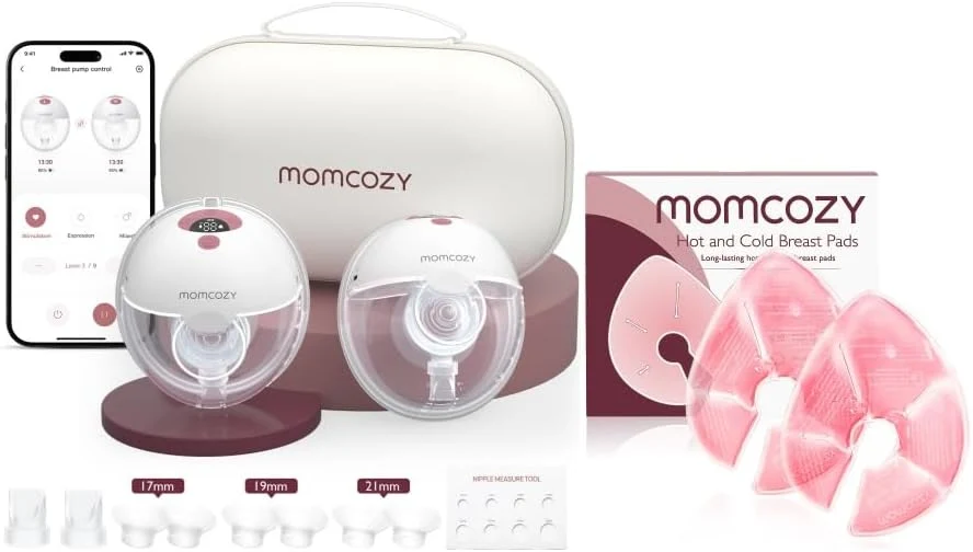 Momcozy Mikrowelle, Schwarz, Wärmendes Set zur Unterstützung des Milchflusses, Große Wärme- & Kältekompressen mit App-gesteuerter