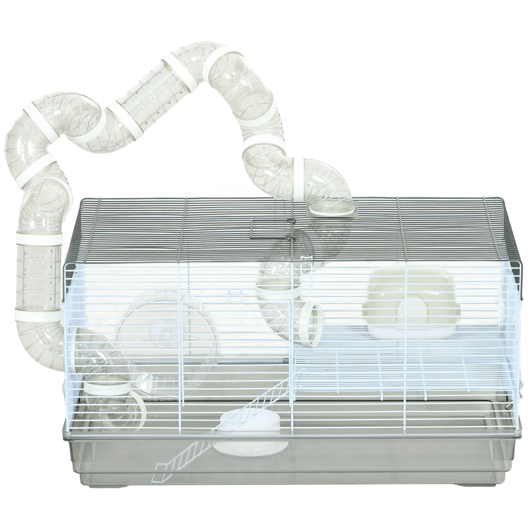 PawHut Hamsterkäfig Nagerkäfig mit Tunnel und Zubehör inklusive Stahlgitter 58 x 32 x 31 cm grau