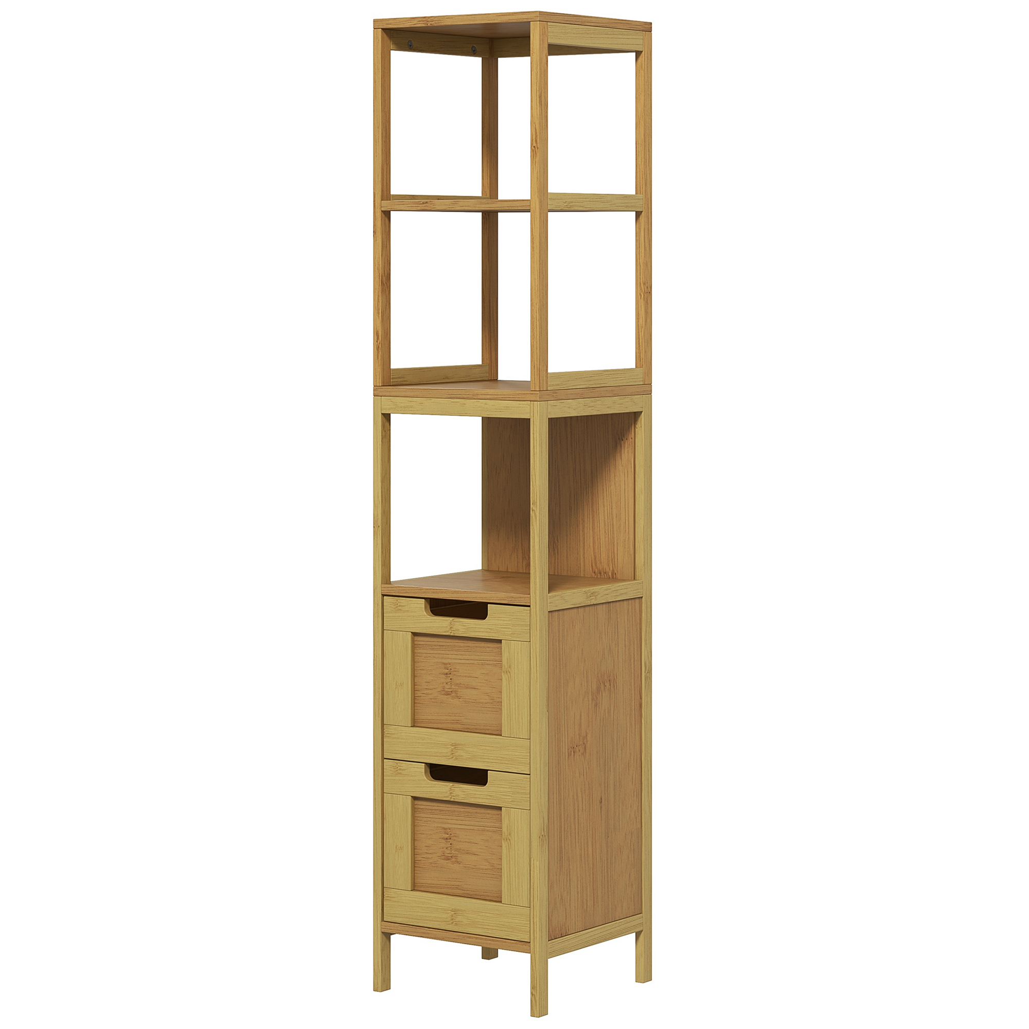 kleankin Badezimmersäule Aufbewahrung Badezimmer im gemütlichen Stil 30B x 30T x 144H cm 3 Regale 2 Schubladen Bambus