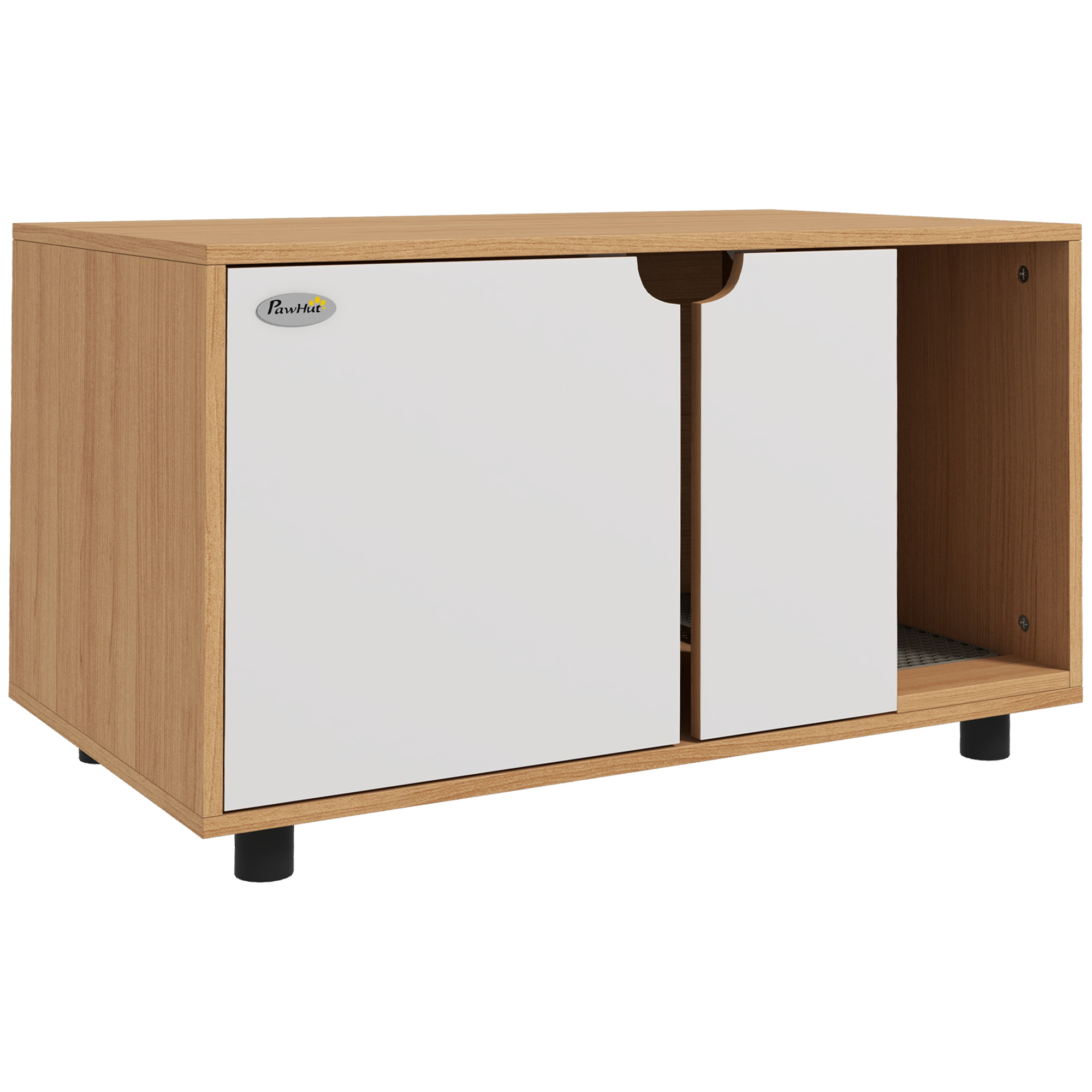 PawHut Katzentoilettenmöbel auf Beinen, 2-in-1-Türen im skandinavischen Stil, 80 x 48 x 48 cm, Natur und Weiß
