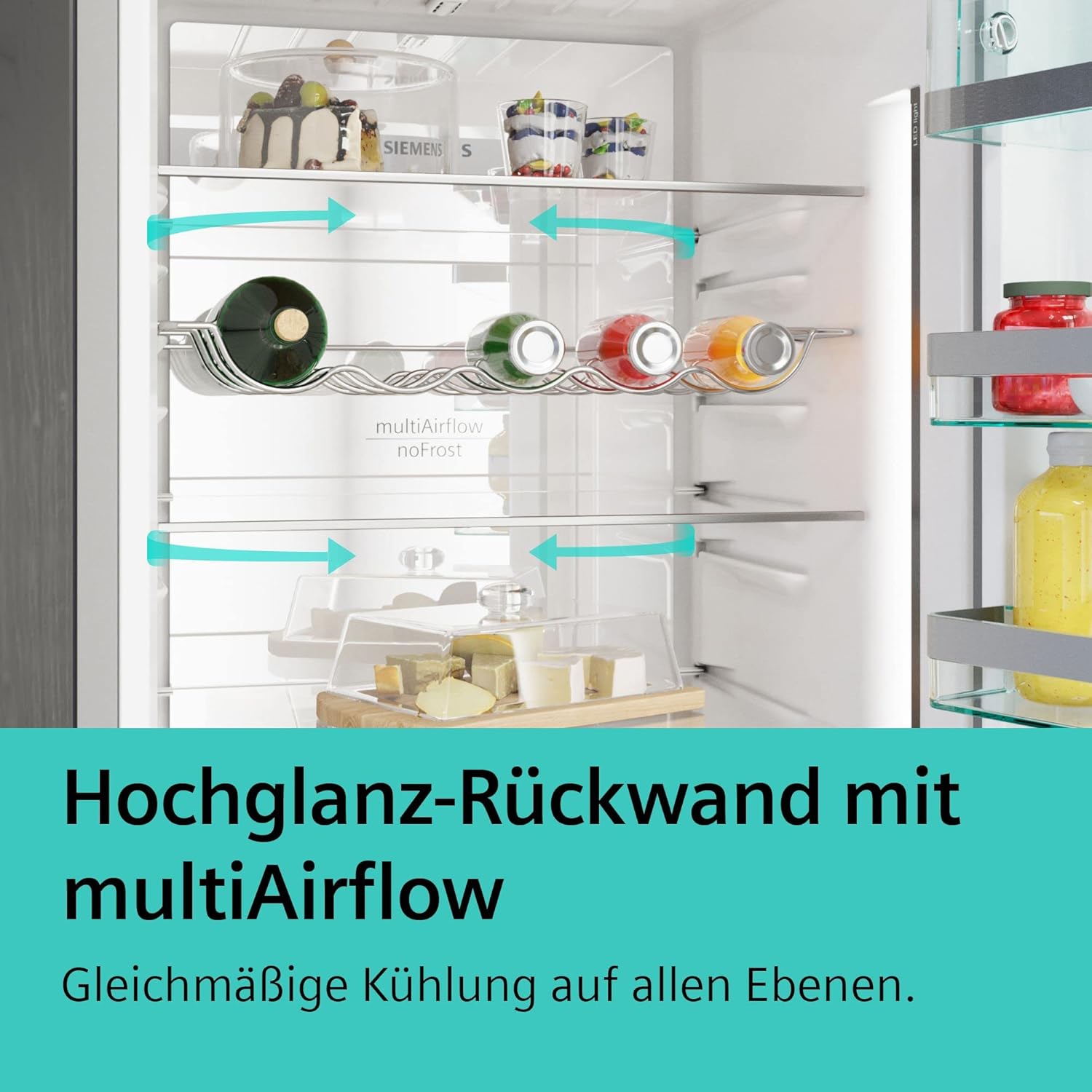 SIEMENS KG39EAICA iQ500 Kühl-Gefrier-Kombination, 201 x 60 cm, 249 L Kühlen + 94 L Gefrieren, LowFrost seltener abtauen, LED-Beleuchtung gleichmige Ausleuchtung, BigBox Platz für groes Gefriergut