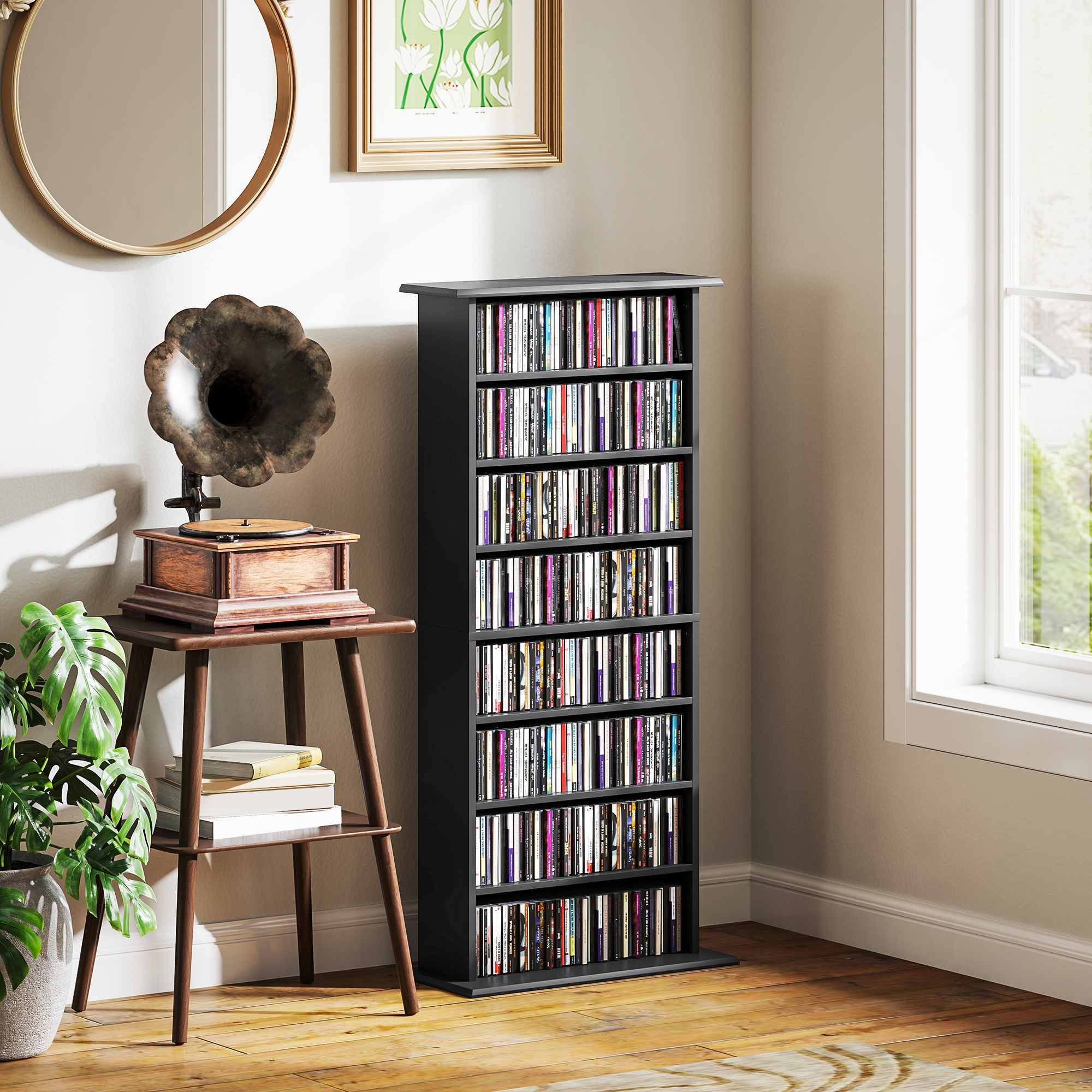 HOMCOM CD-Regal mit 6 verstellbaren Regalen, Kapazität 360 CDs/185 DVDs, 58x24x124,5 cm, Schwarz
