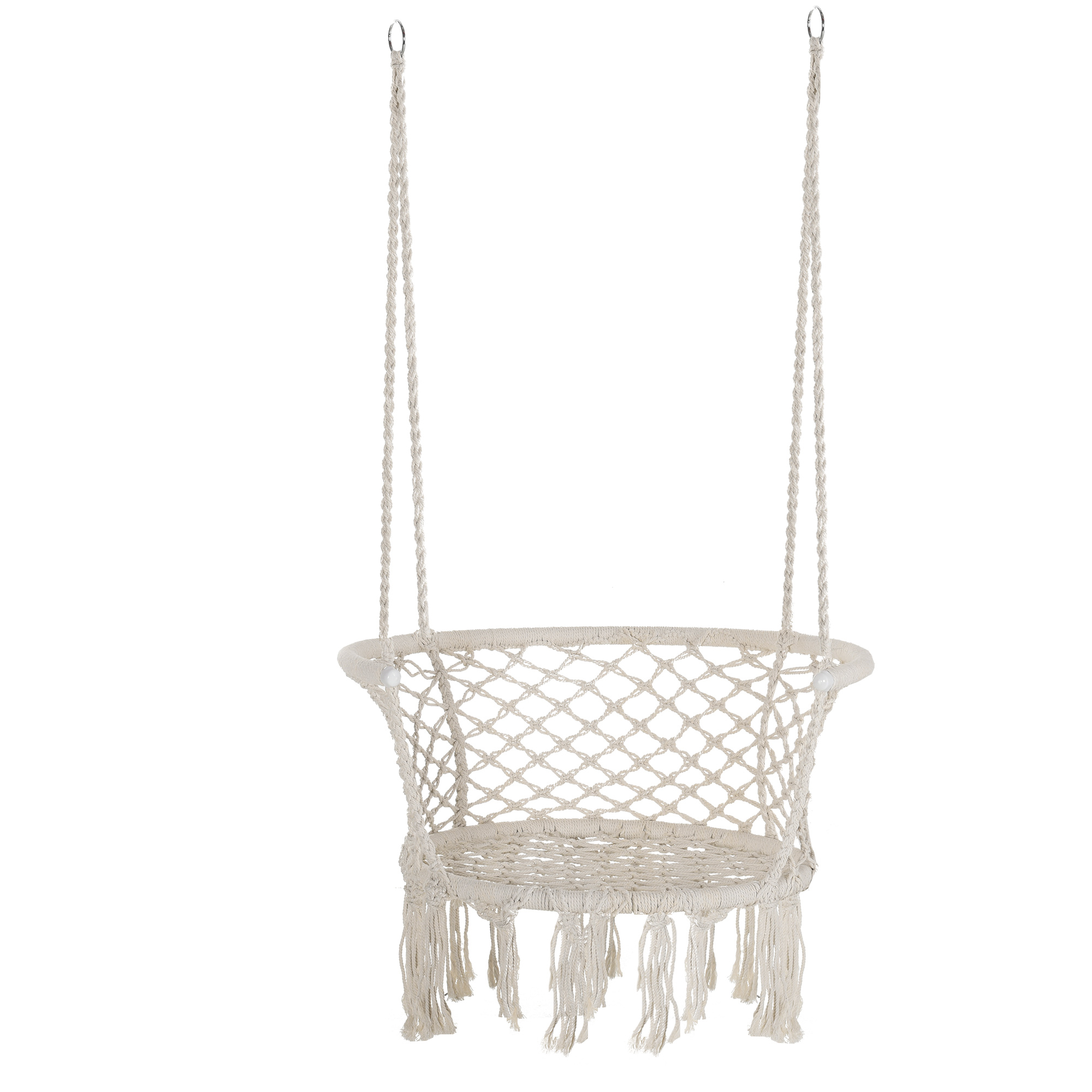 Outsunny Garten-Hängematte Boho Chic aus Polyester und Makramee für Innen und Außen, Creme, 80x60x36cm