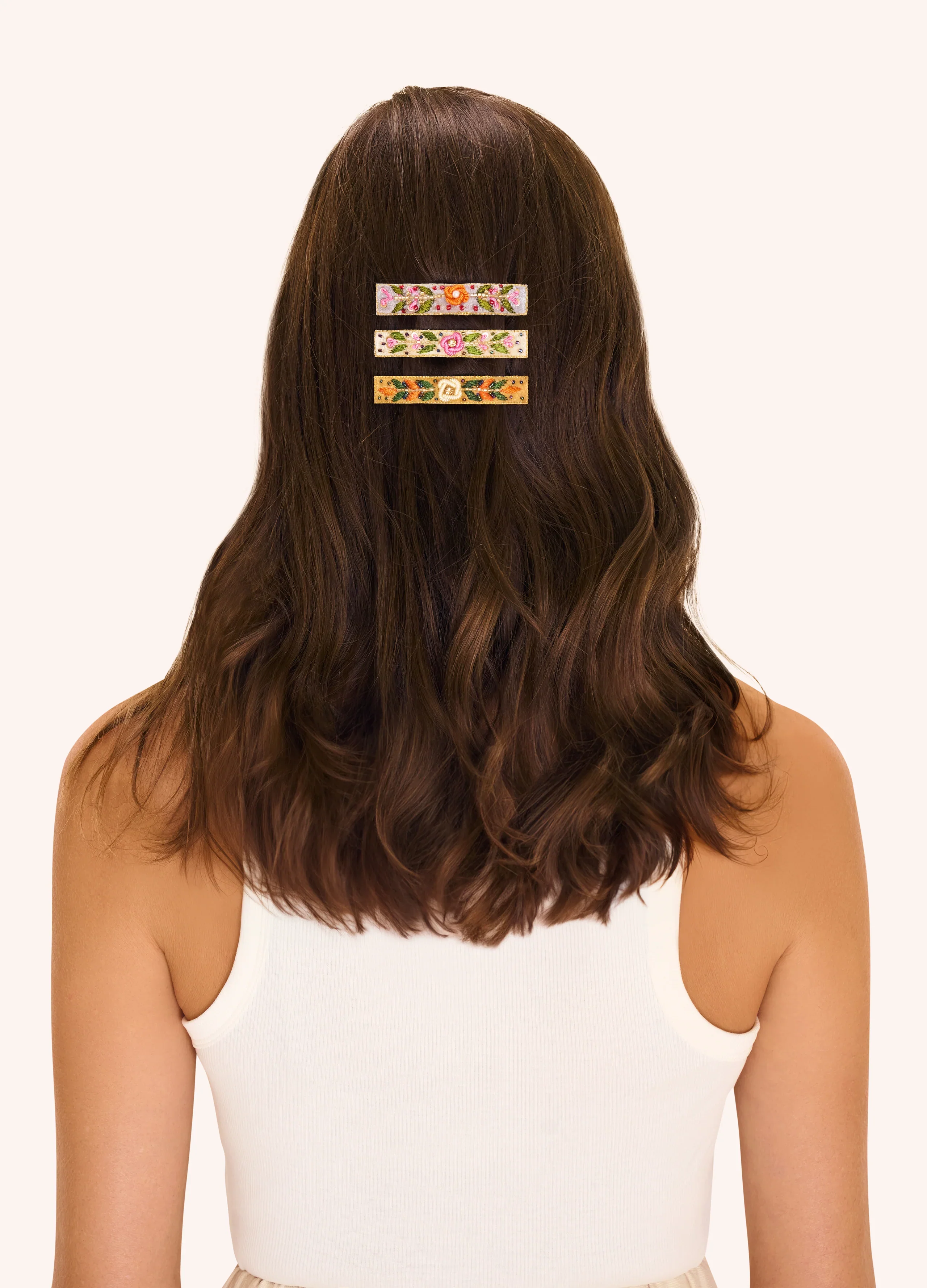 Powder Embroidered Barette , Denim Floral