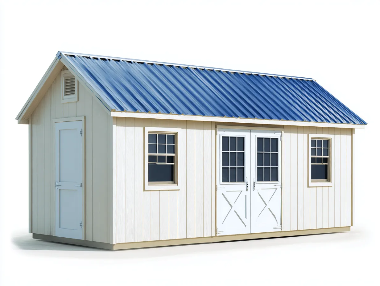 Gartenhäuser-Holz-Metall-374 x 234 x 246 cm-Cremeweiß-Weiß-Blau-Moderner Stil