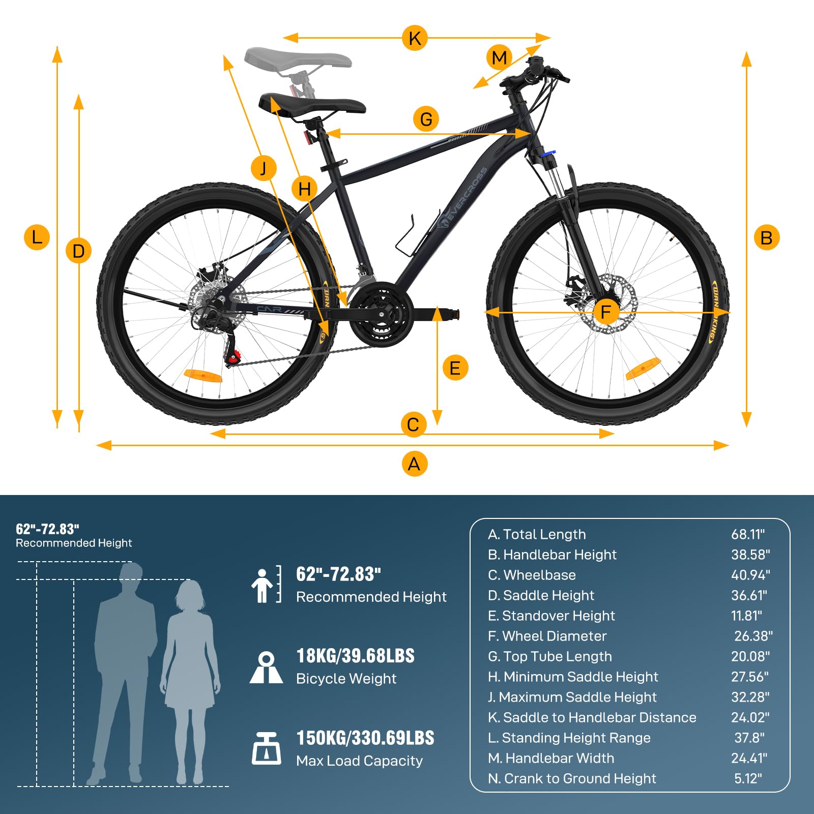Mountainbike für Erwachsene mit 21-Gang-Schaltung, Aluminiumrahmen, Federgabel und Scheibenbremsen, 26 Zoll
