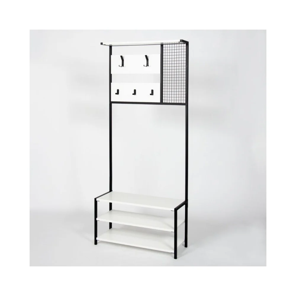 Scaffale ingresso appendiabiti in metallo nero con particolari bianco Nomad