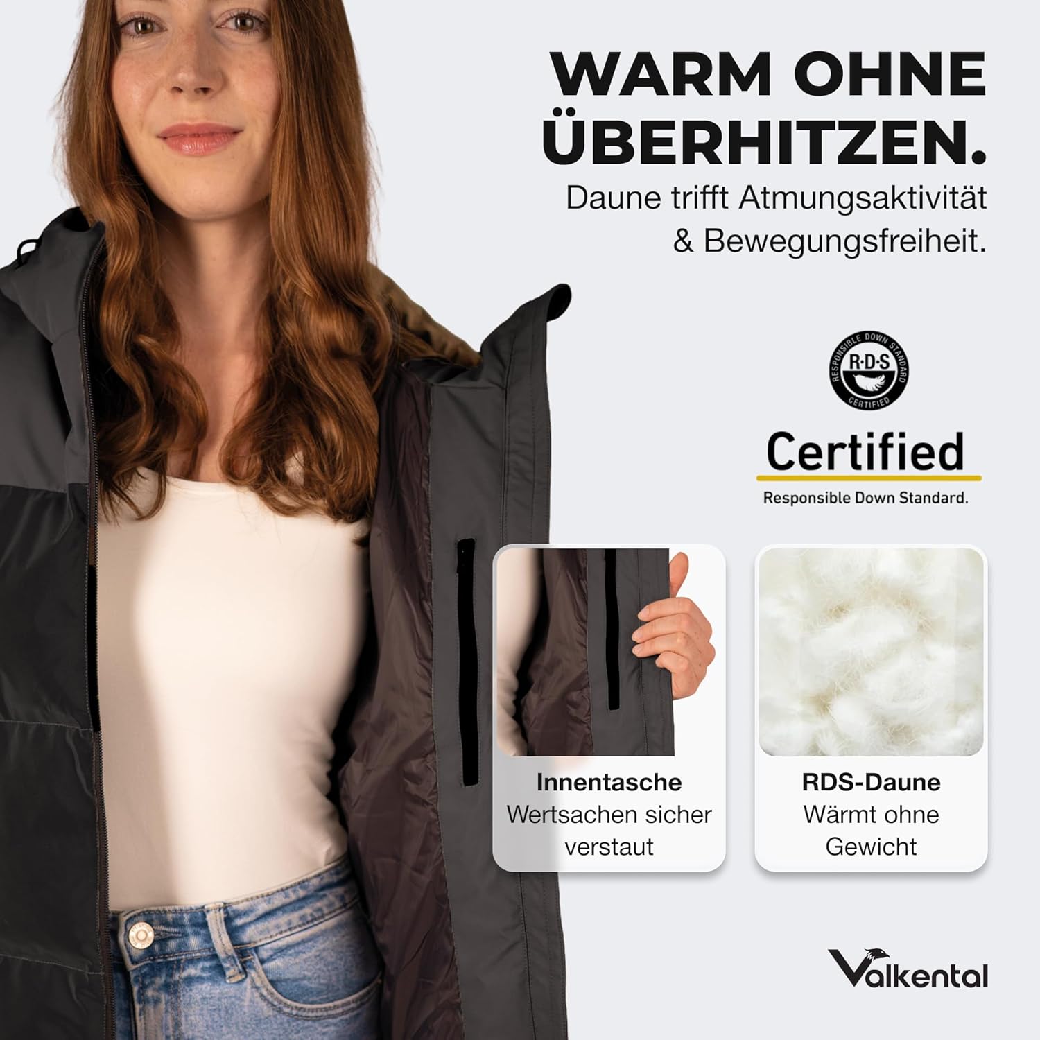 Valkental - Reflektierende Daunenjacke für Damen [VOLL REFLEKTIEREND] - Leichte Winterjacke mit Daunen für Frauen - Wasserabweisende LUMI-TEX Reflektor Winter Jacke - Sichtbarkeit im Dunkeln