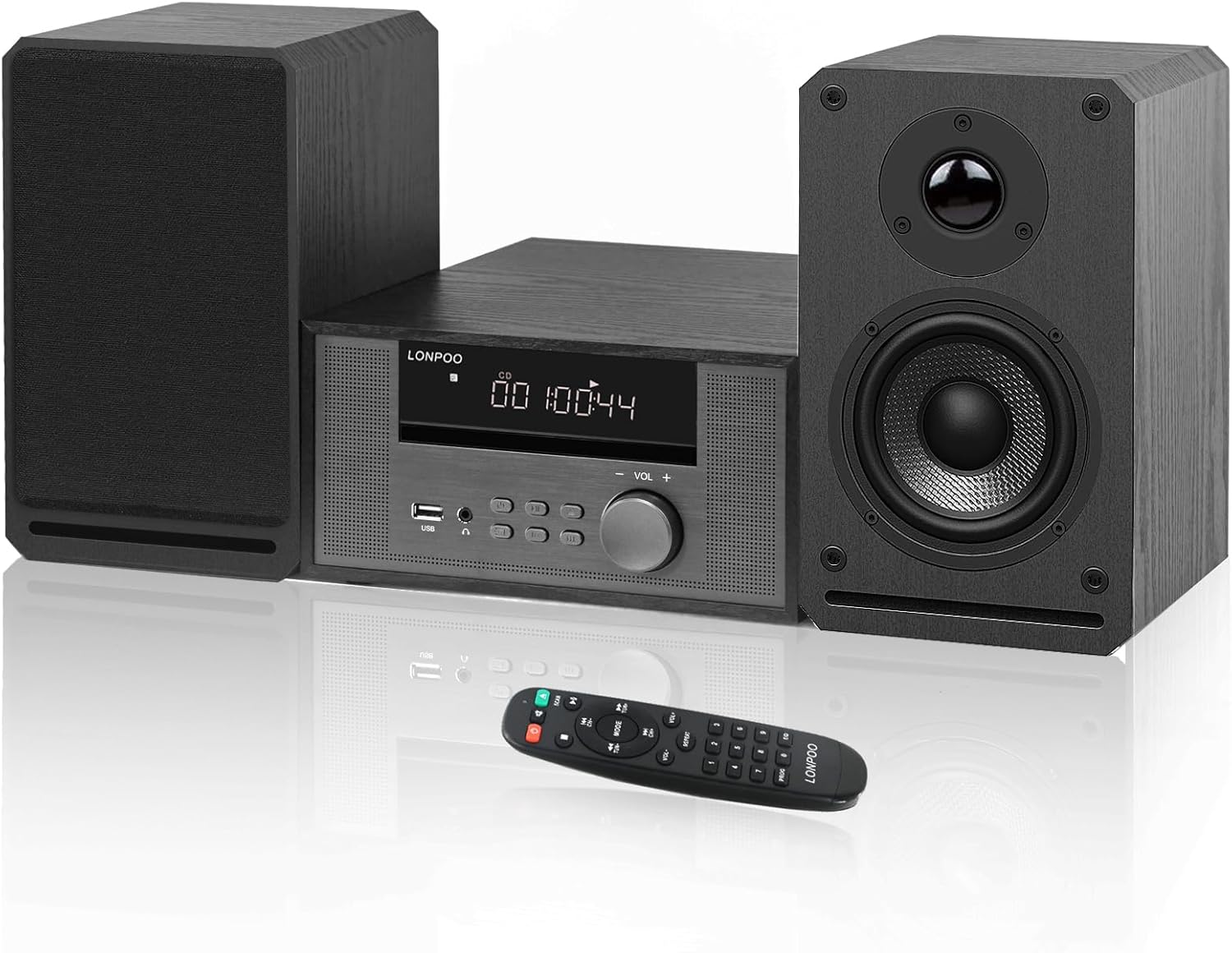 LONPOO Home Micro HiFi Compact Stereo System with CD Player, Bluetooth, FM Radio, USB, AUX-in, LED Display and Large Button, Remote Control (LP-816B)