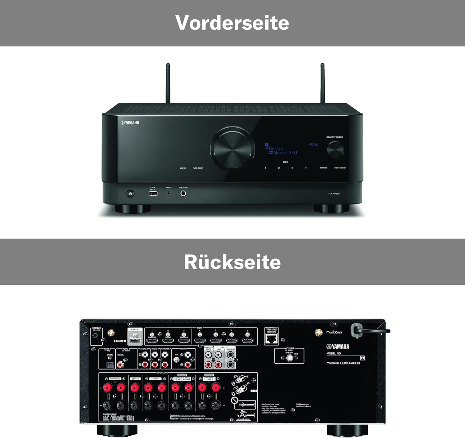 Yamaha AV-Receiver RX-V6A schwarz – Netzwerk-Receiver mit Dolby Atmos Height Virtualizer, Gaming spezifischen Funktionen und Voice Control Systemen – Allround-Talent mit 7.2 Kanälen