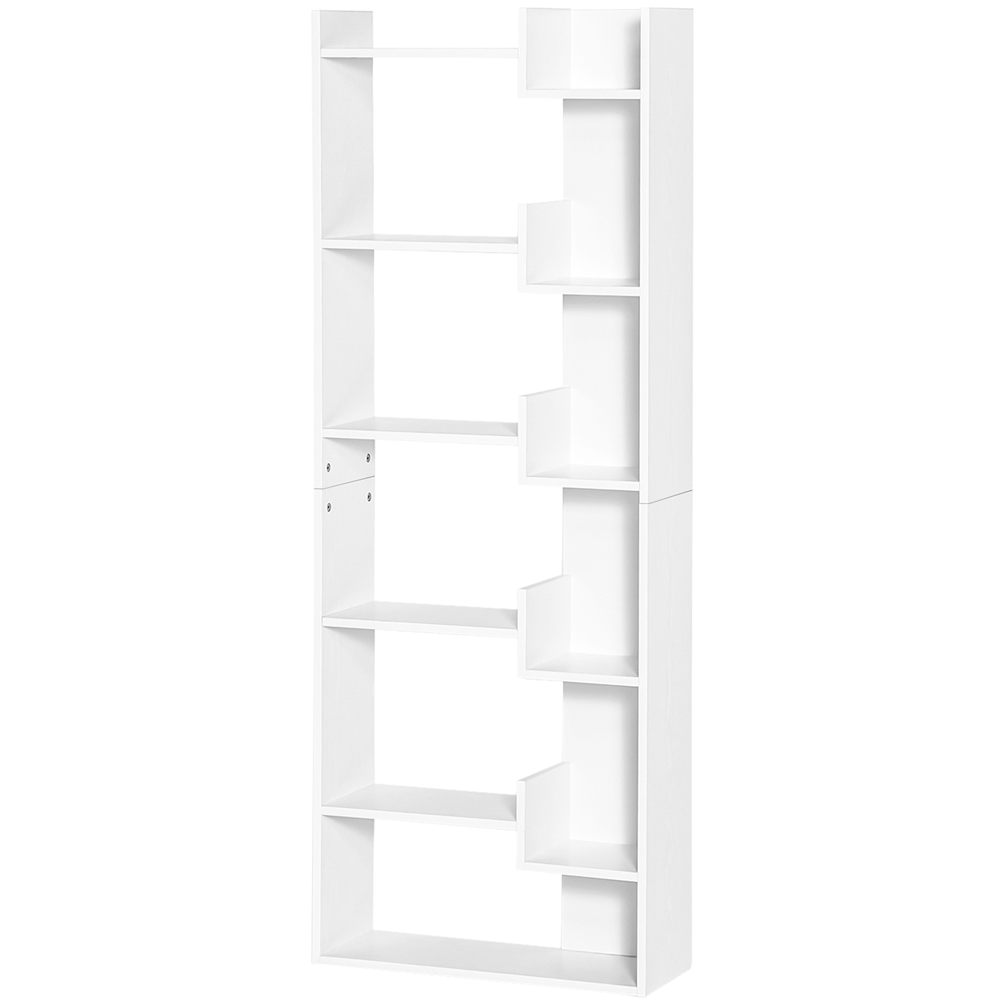 HOMCOM Bücherregal, 6-stufiges Aufbewahrungsregal, unregelmäßiges Design, für Wohnzimmer, Schlafzimmer, Büro, 60x21x162,5 cm, weiß